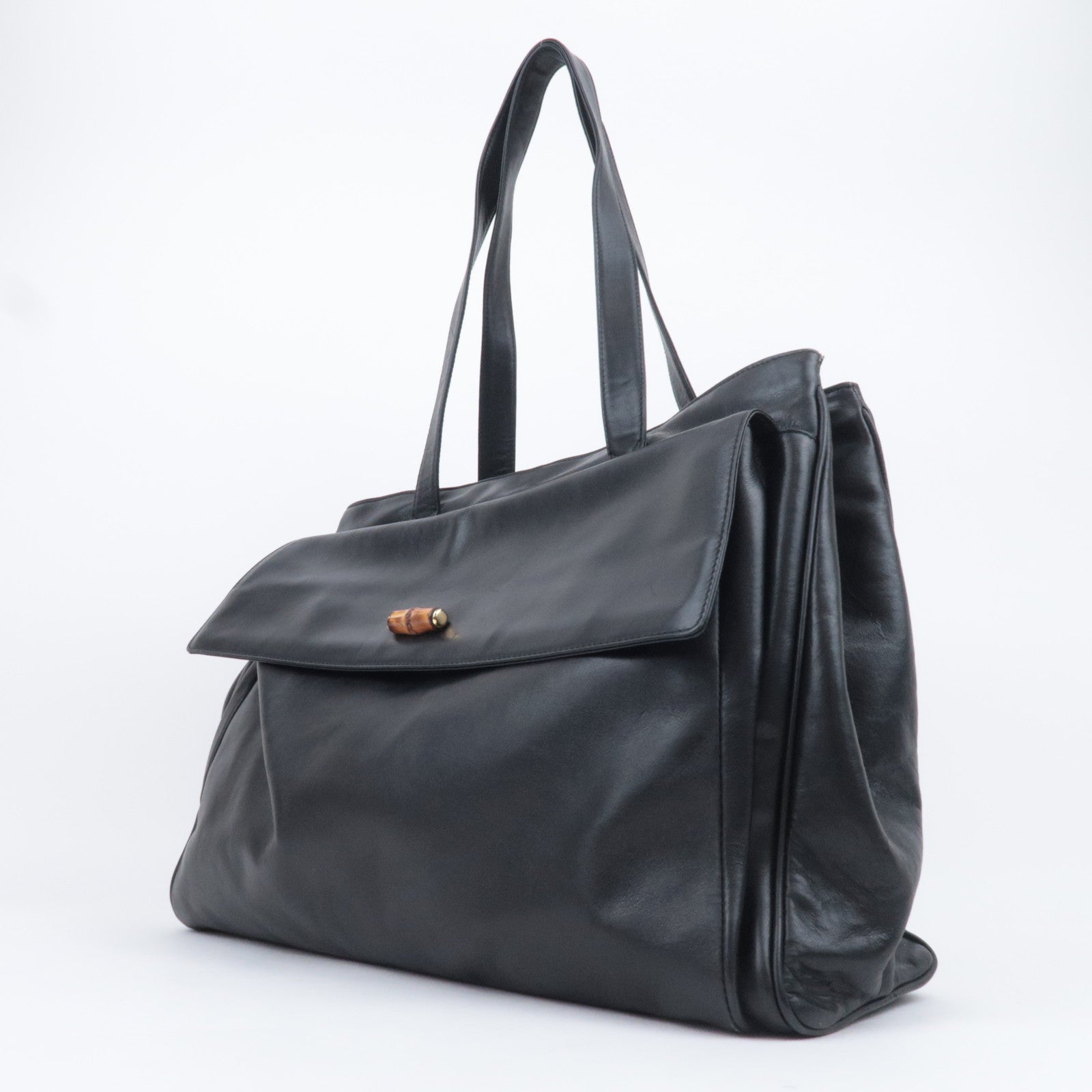 GUCCI Bamboo Leather Tote Bag Black 002.14.0287