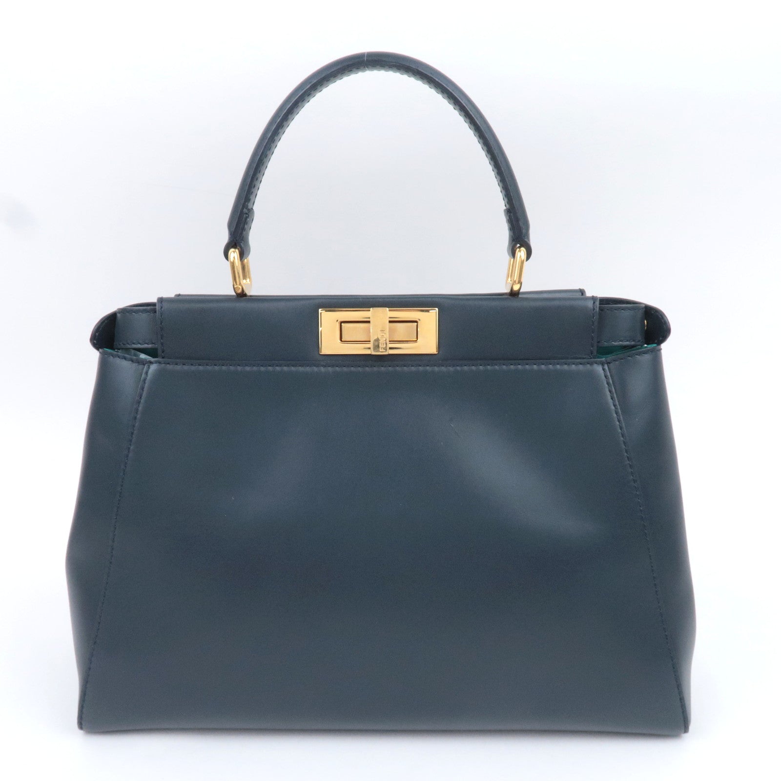 FENDI Peekaboo Regular 2Way Leather Handbag Navy 8BN226