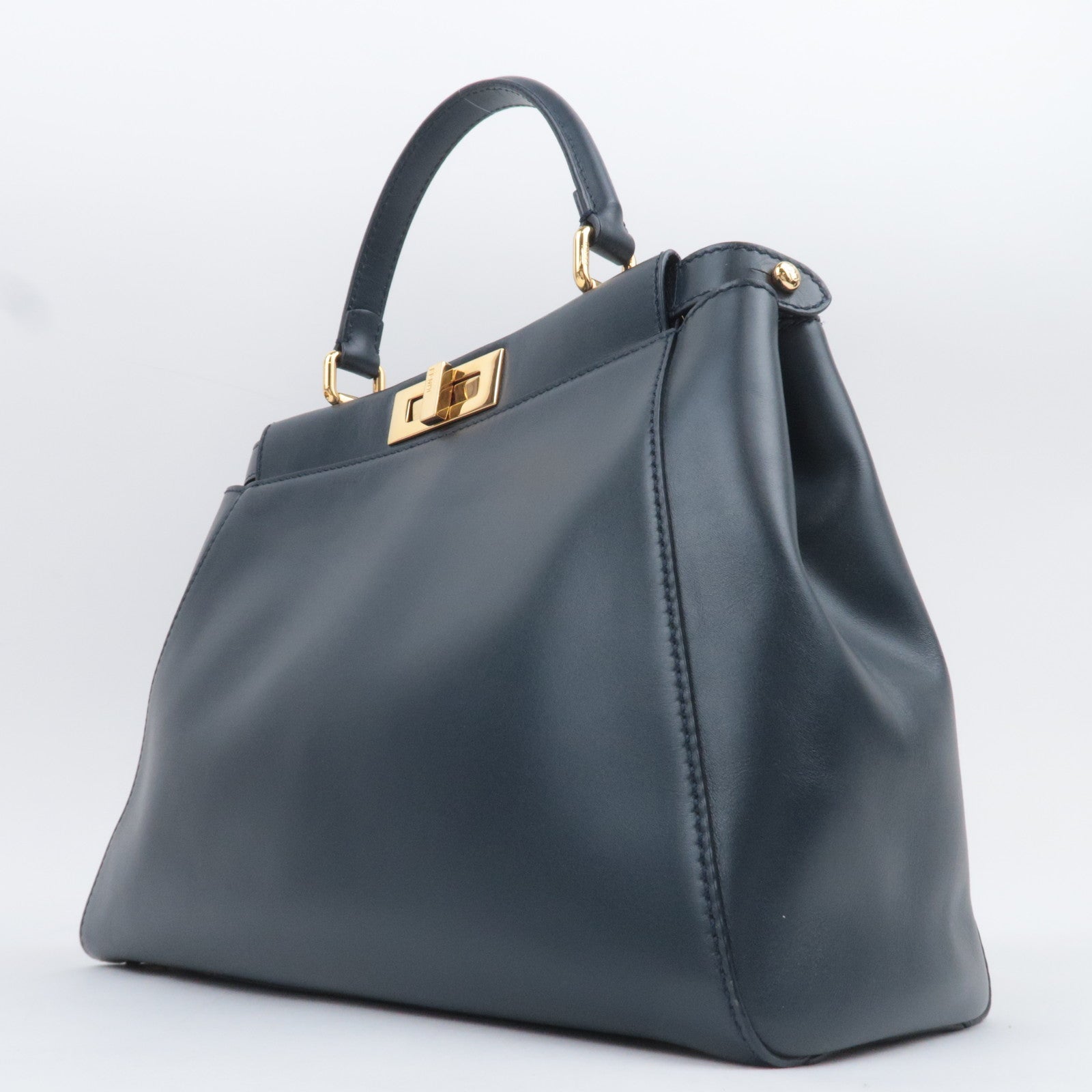 FENDI Peekaboo Regular 2Way Leather Handbag Navy 8BN226