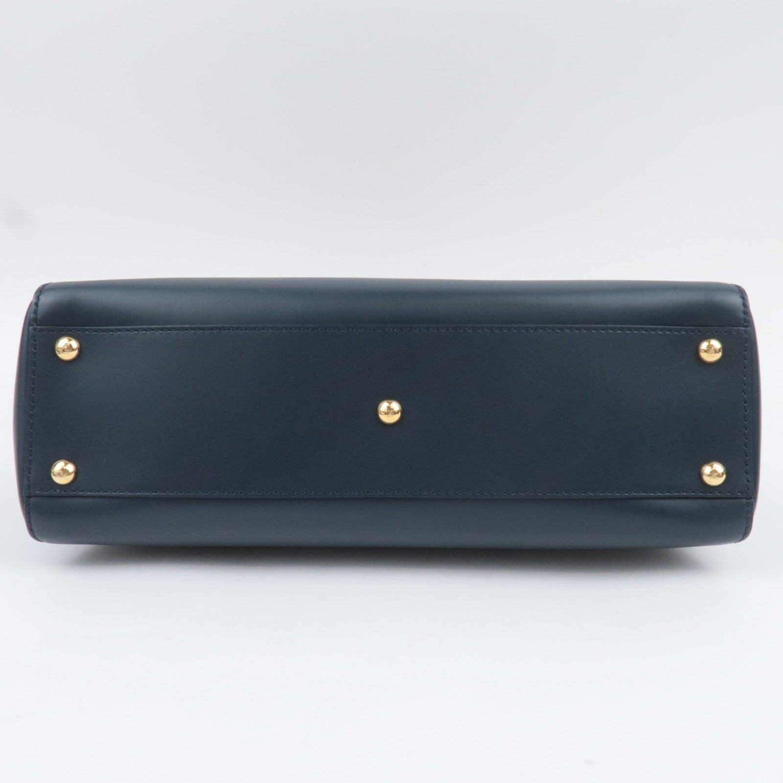 FENDI Peekaboo Regular 2Way Leather Handbag Navy 8BN226