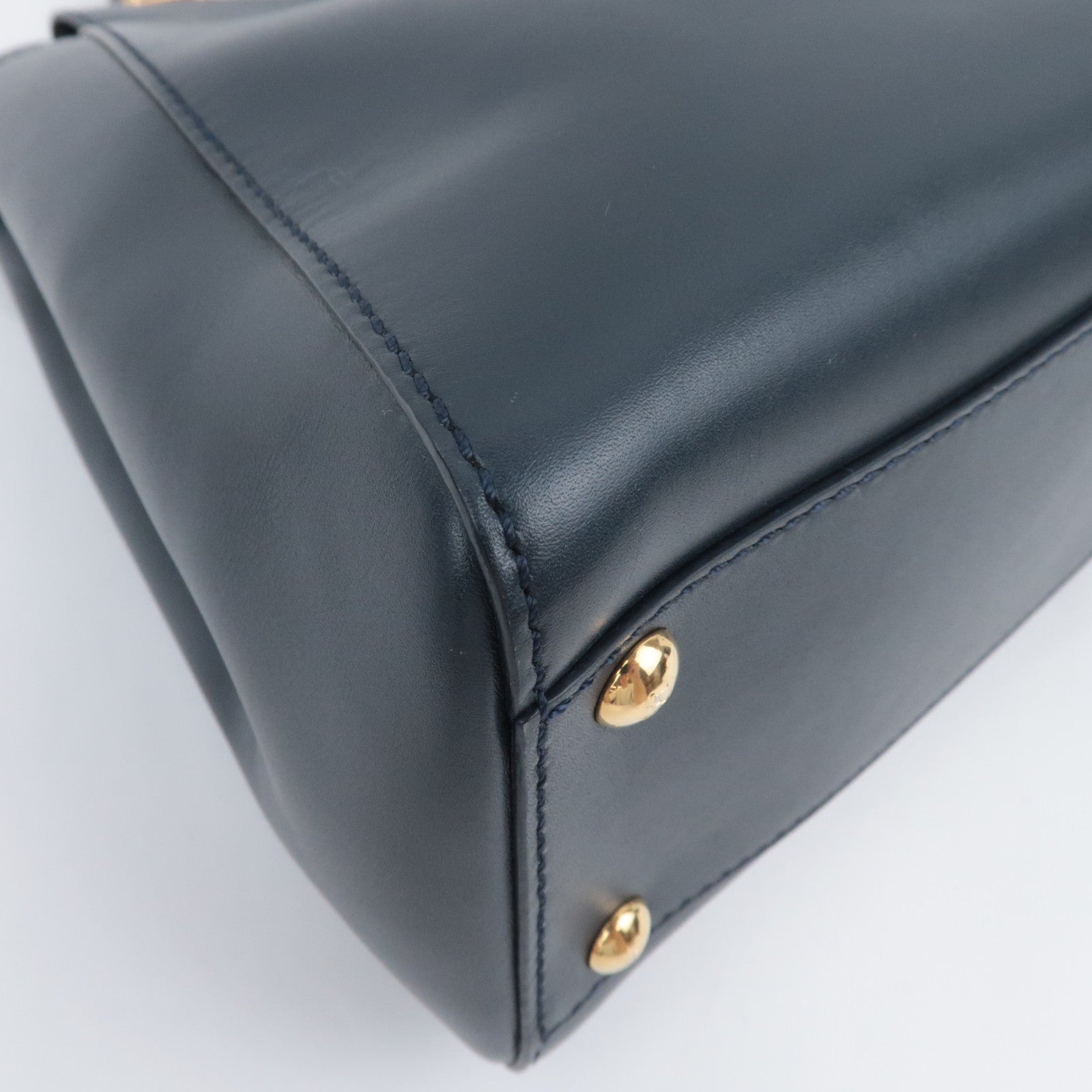 FENDI Peekaboo Regular 2Way Leather Handbag Navy 8BN226