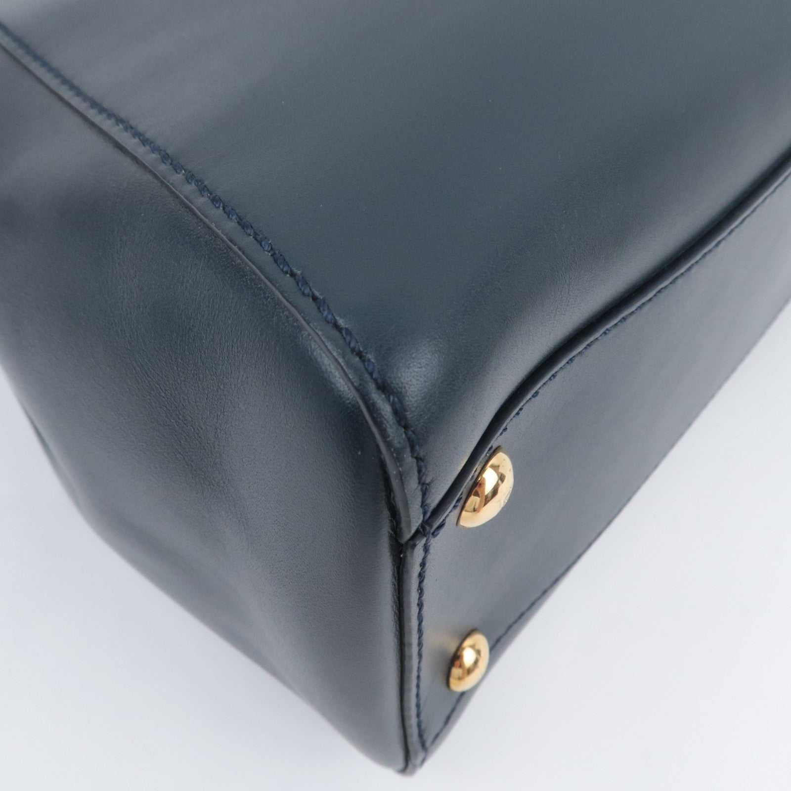 FENDI Peekaboo Regular 2Way Leather Handbag Navy 8BN226
