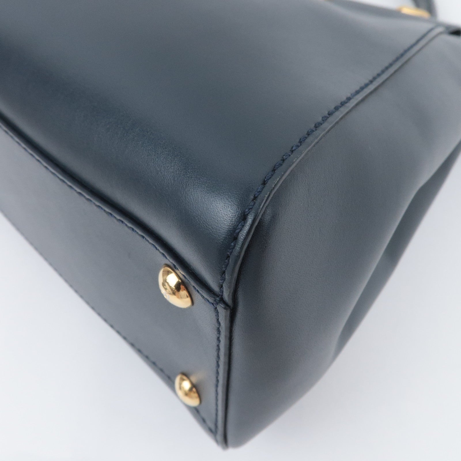 FENDI Peekaboo Regular 2Way Leather Handbag Navy 8BN226