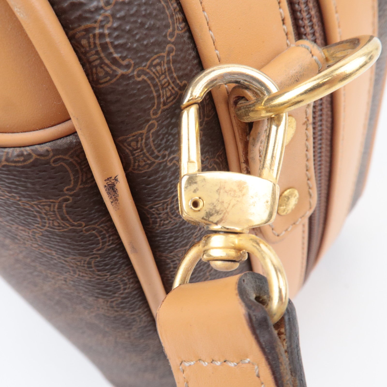 CELINE Macadam PVC Leather 2Way Handbag Travel Bag Brown