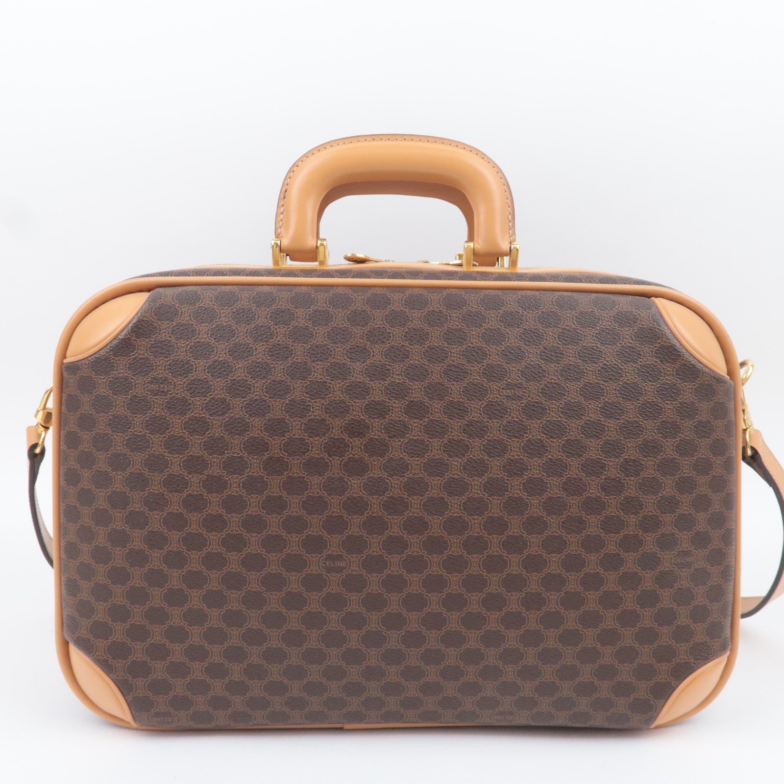 CELINE Macadam PVC Leather 2Way Handbag Travel Bag Brown