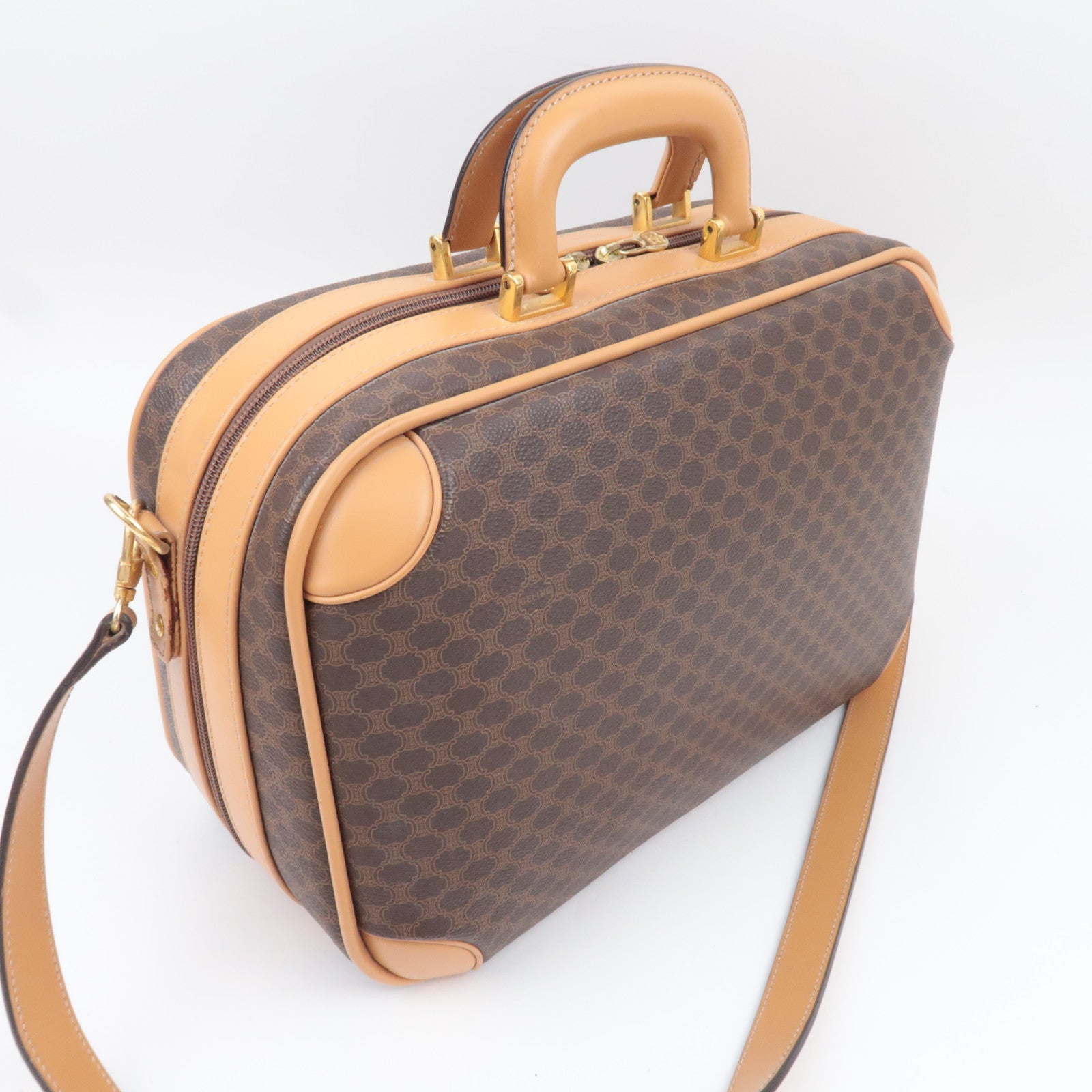 CELINE Macadam PVC Leather 2Way Handbag Travel Bag Brown