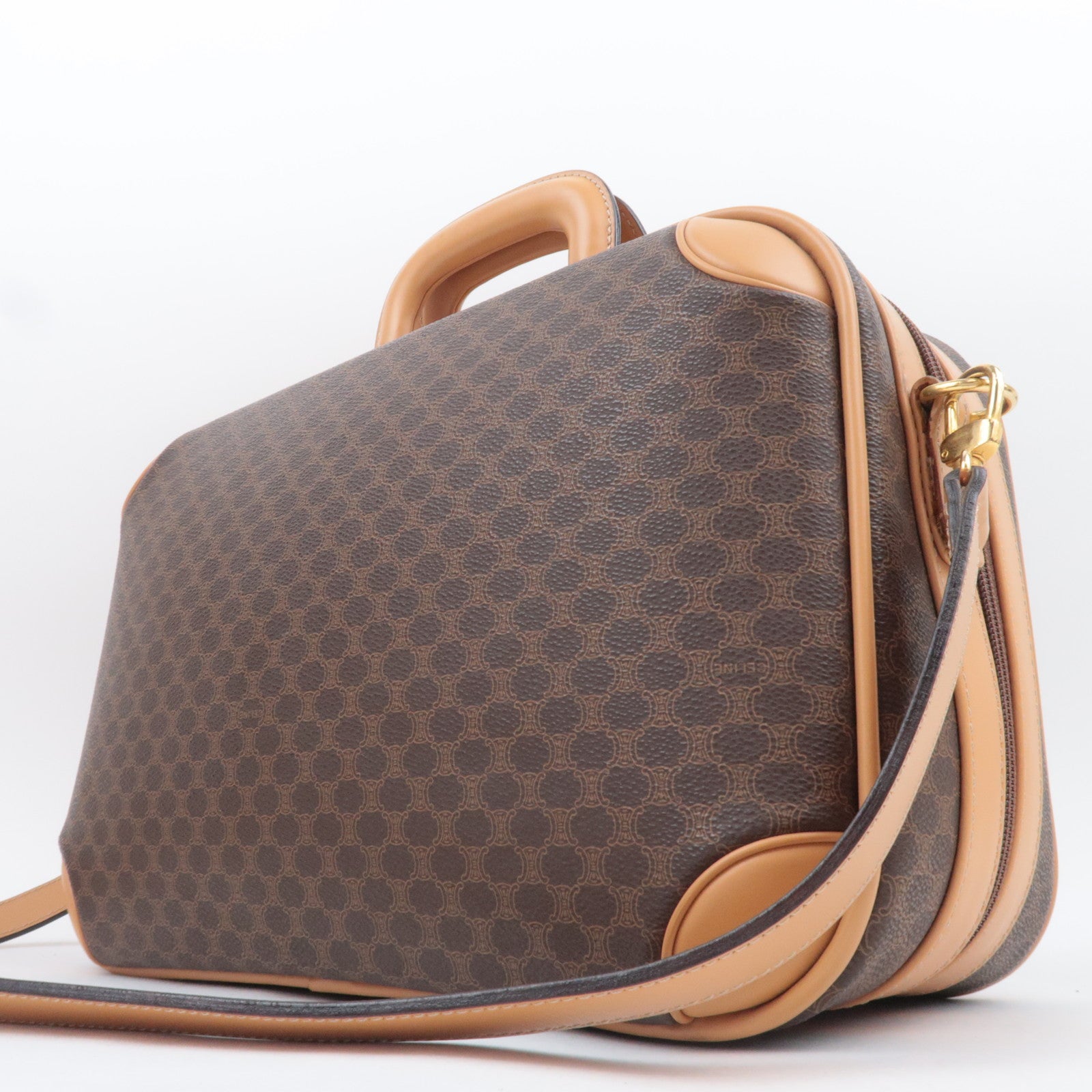 CELINE Macadam PVC Leather 2Way Handbag Travel Bag Brown