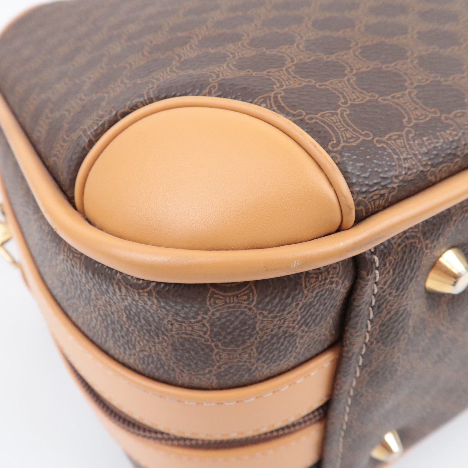 CELINE Macadam PVC Leather 2Way Handbag Travel Bag Brown
