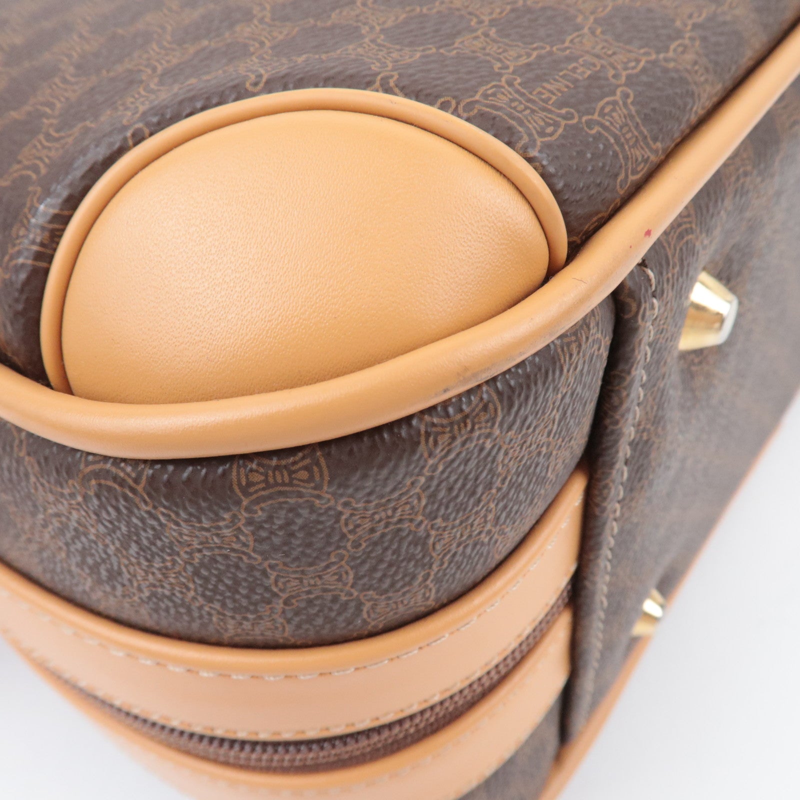 CELINE Macadam PVC Leather 2Way Handbag Travel Bag Brown
