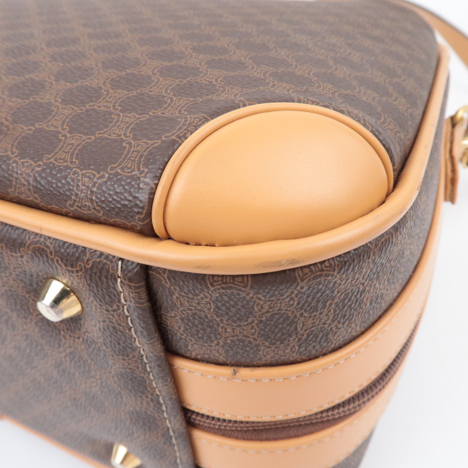 CELINE Macadam PVC Leather 2Way Handbag Travel Bag Brown