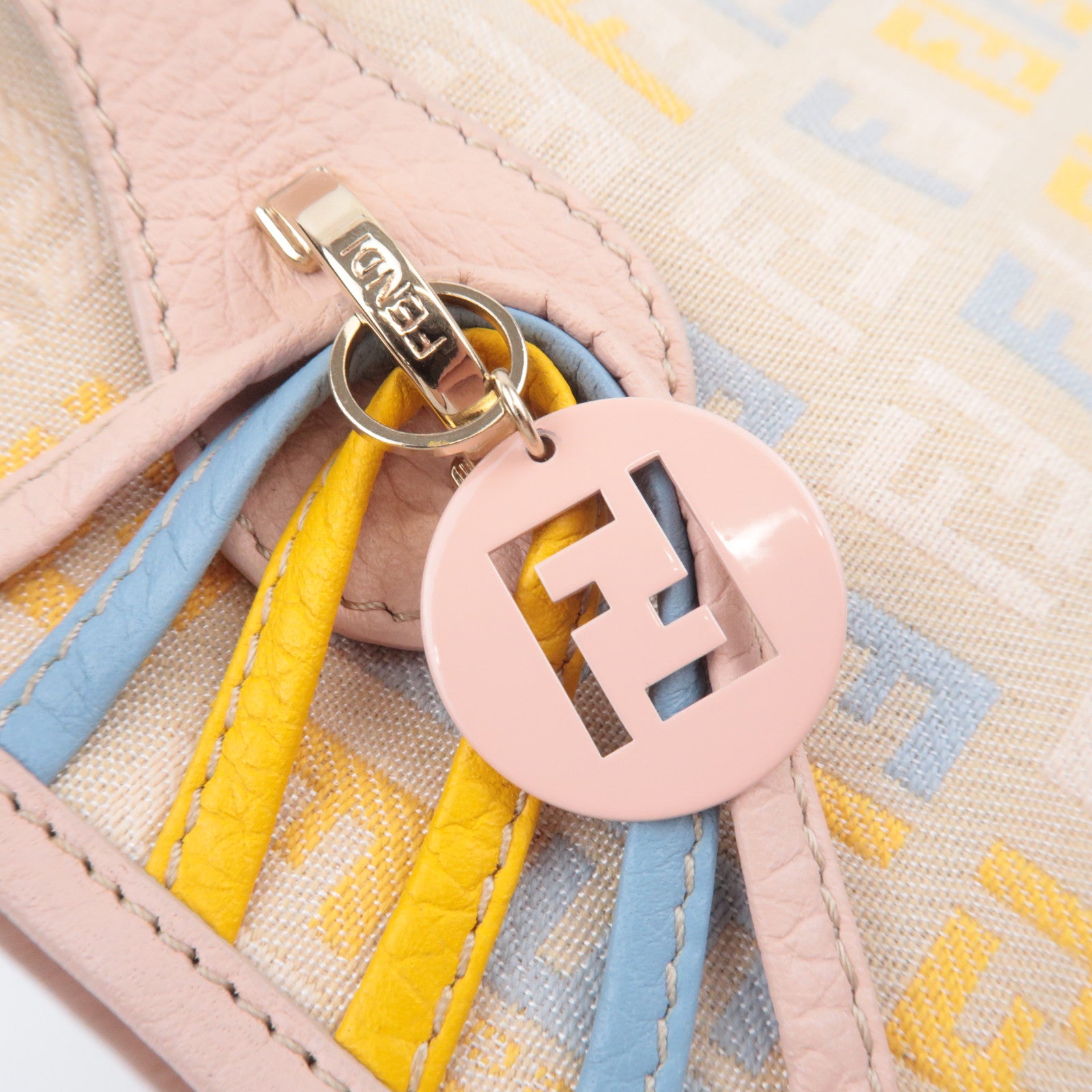 FENDI Zucchino Canvas Leather Handbag Beige Pink 8BH152