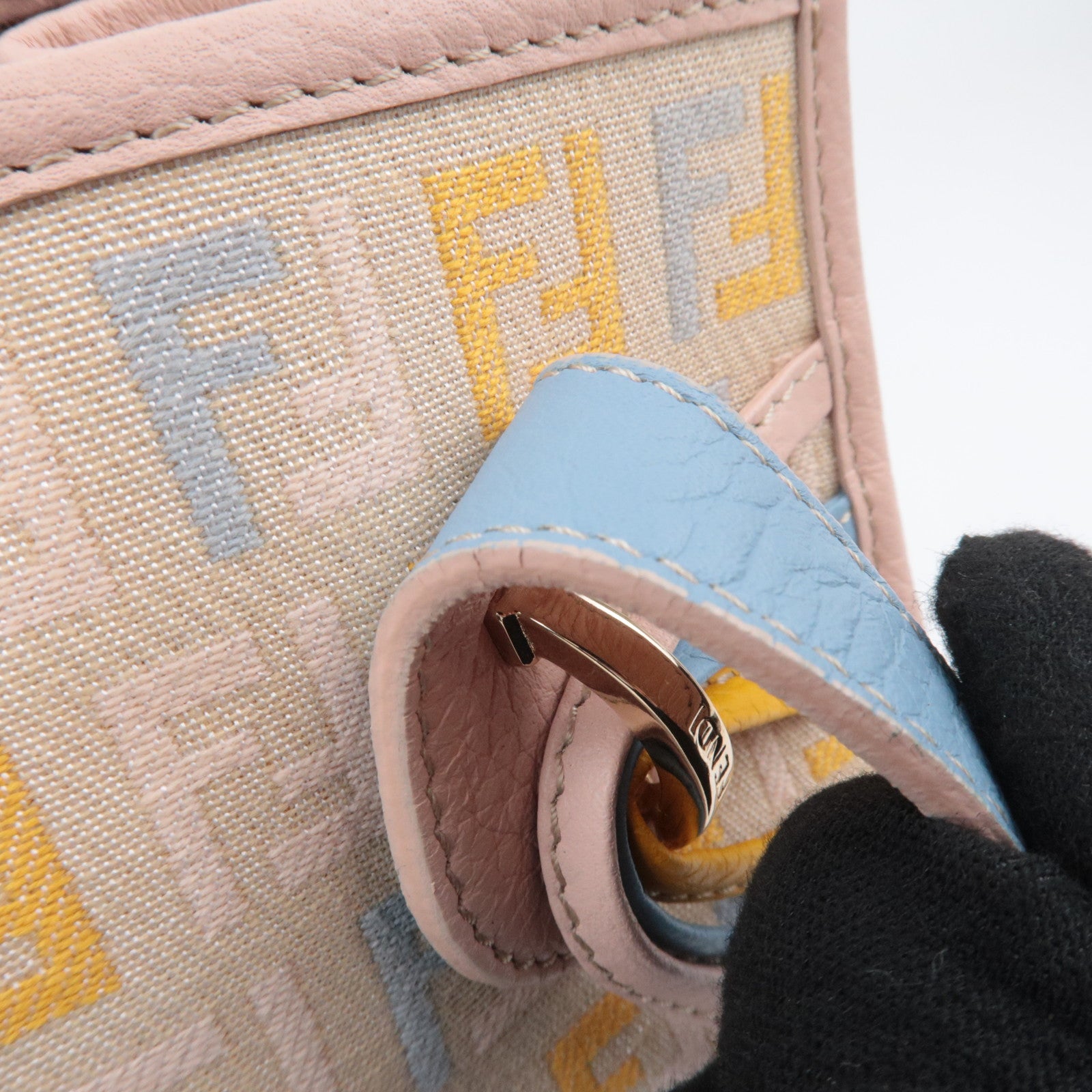 FENDI Zucchino Canvas Leather Handbag Beige Pink 8BH152