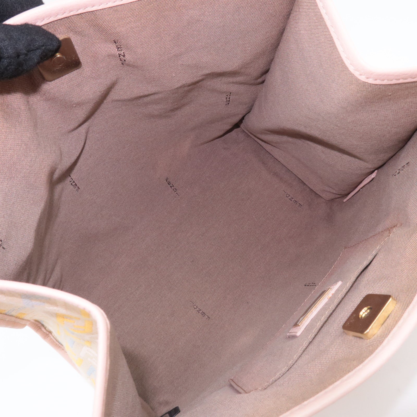 FENDI Zucchino Canvas Leather Handbag Beige Pink 8BH152