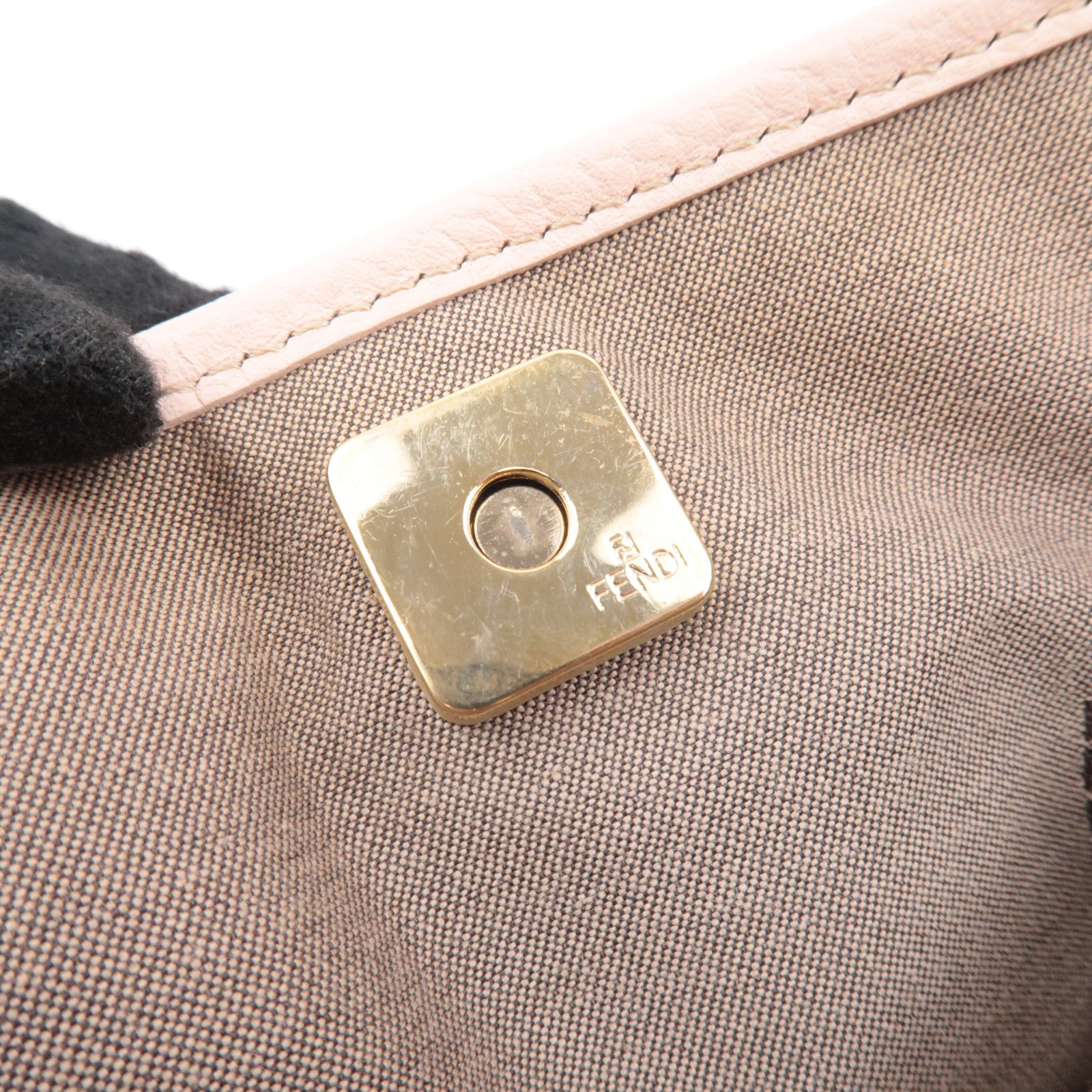 FENDI Zucchino Canvas Leather Handbag Beige Pink 8BH152