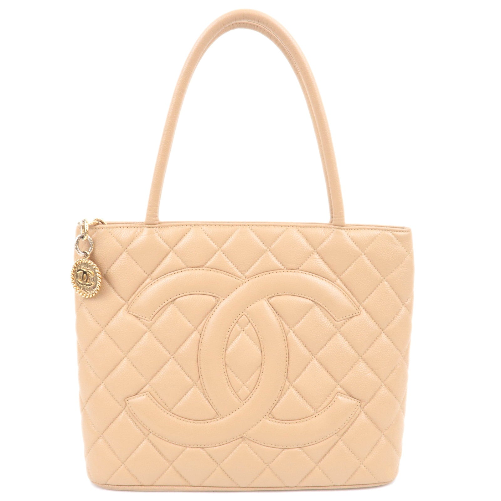 CHANEL Medallion Tote Bag Caviarskin Beige Gold HDW A0180490216