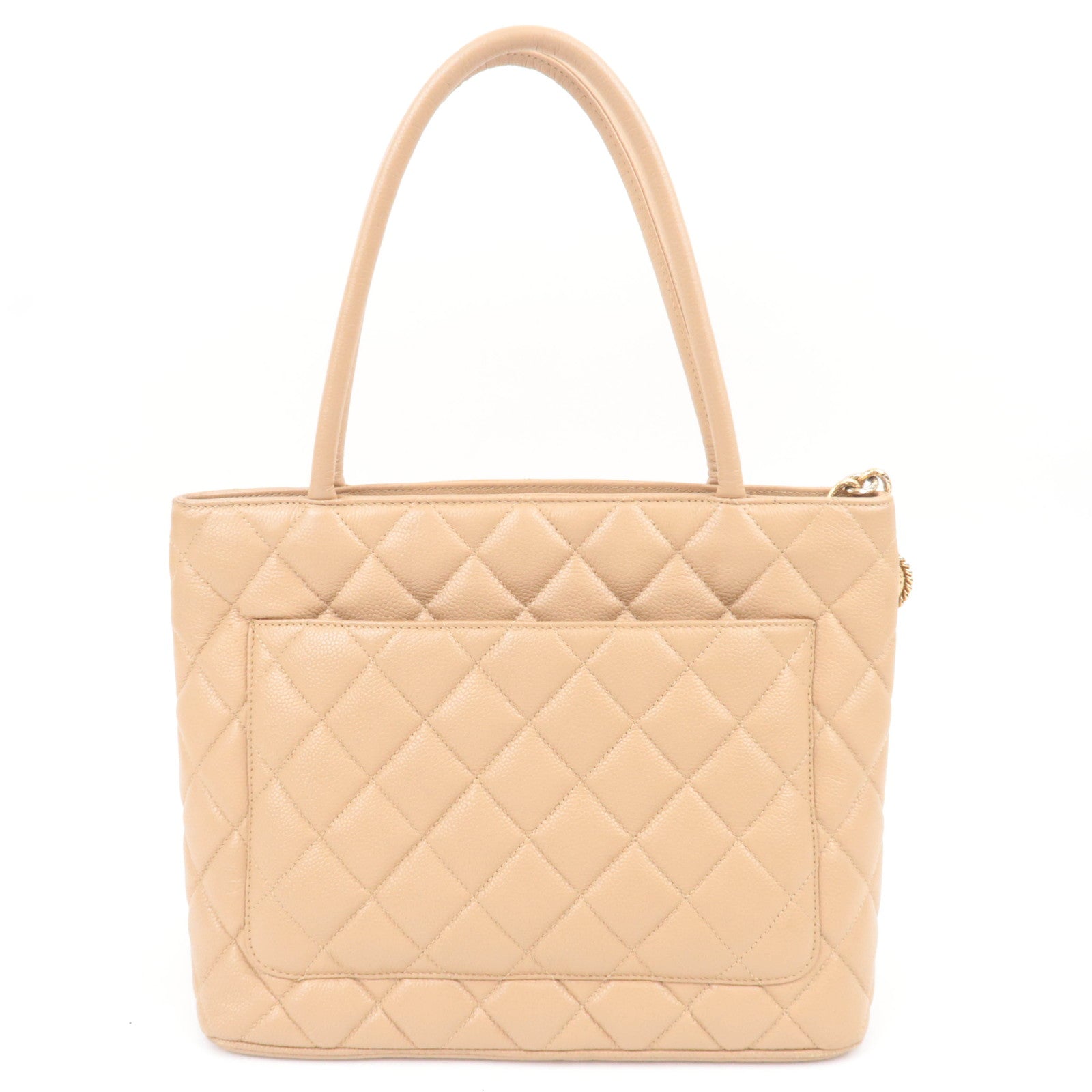 CHANEL Medallion Tote Bag Caviarskin Beige Gold HDW A01804