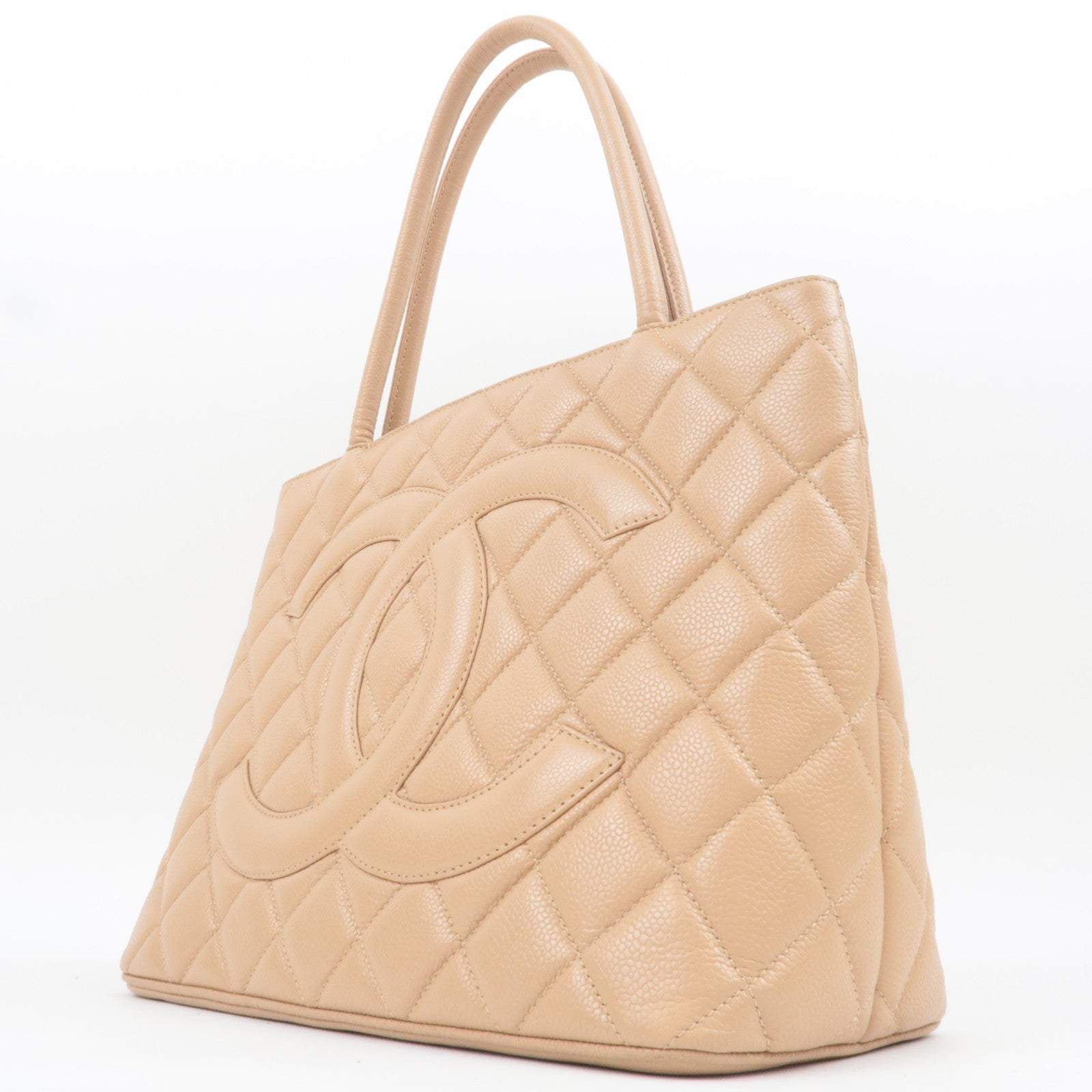 CHANEL Medallion Tote Bag Caviarskin Beige Gold HDW A01804