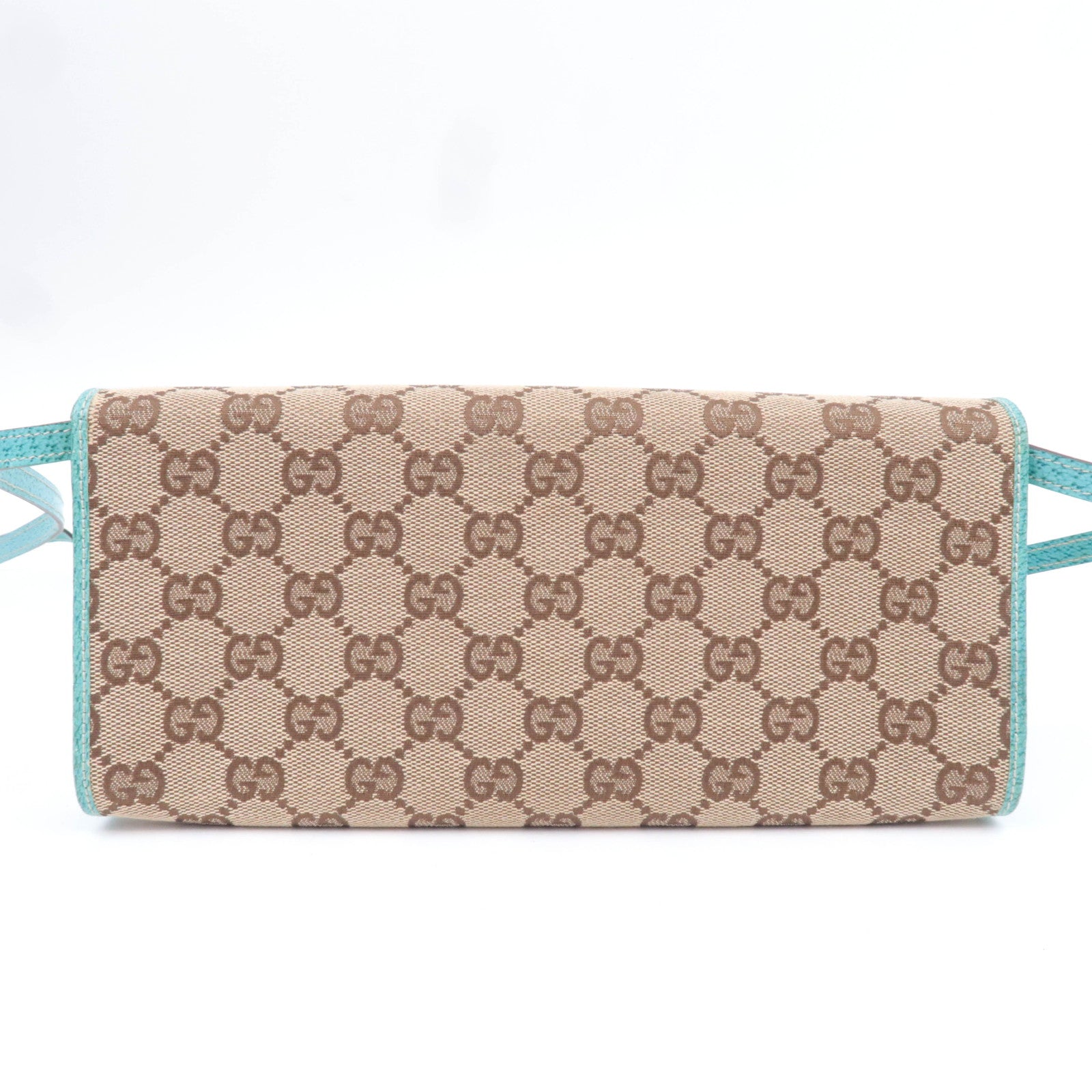 GUCCI Bamboo GG Canvas Shoulder Bag Beige Turquoise 117594