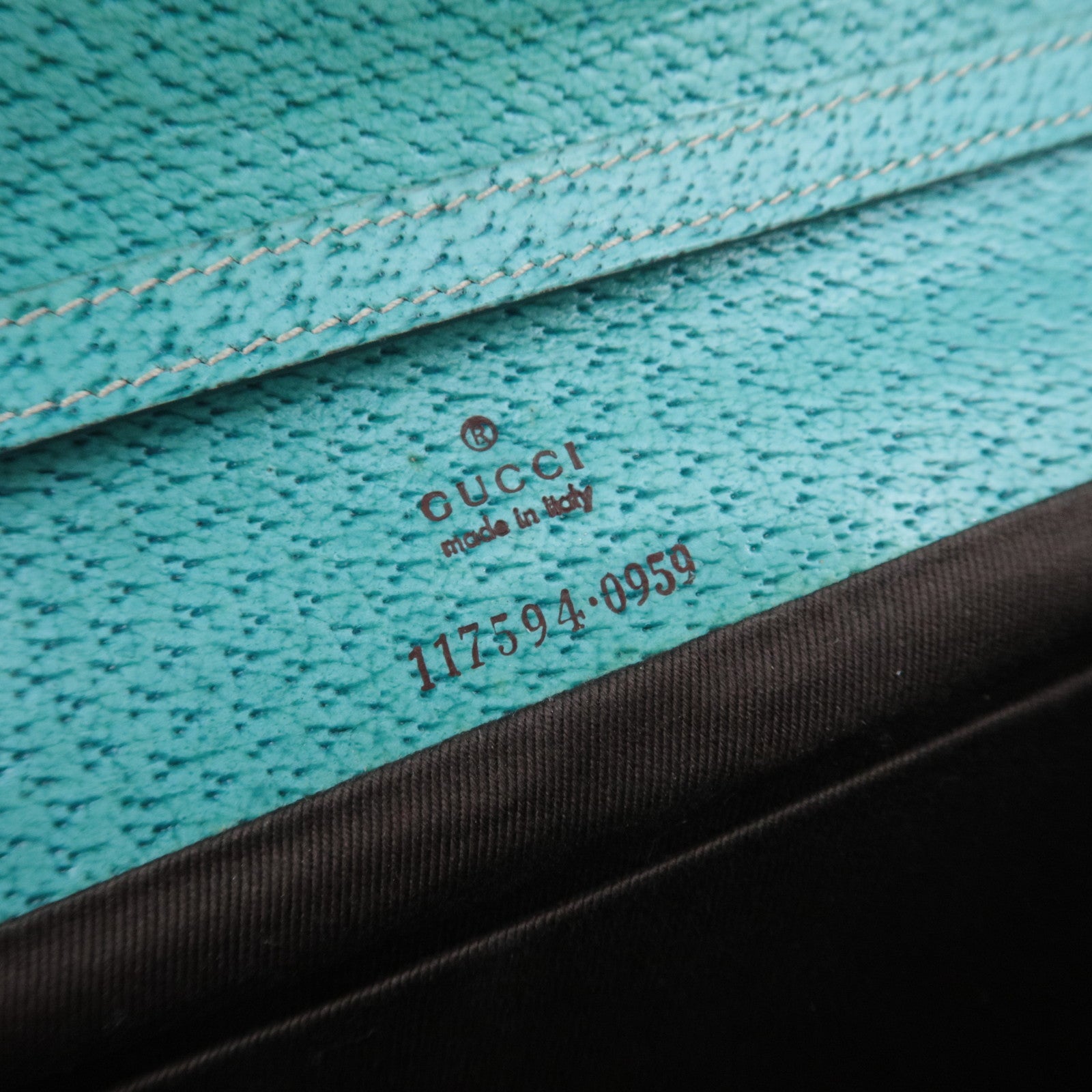 GUCCI Bamboo GG Canvas Shoulder Bag Beige Turquoise 117594