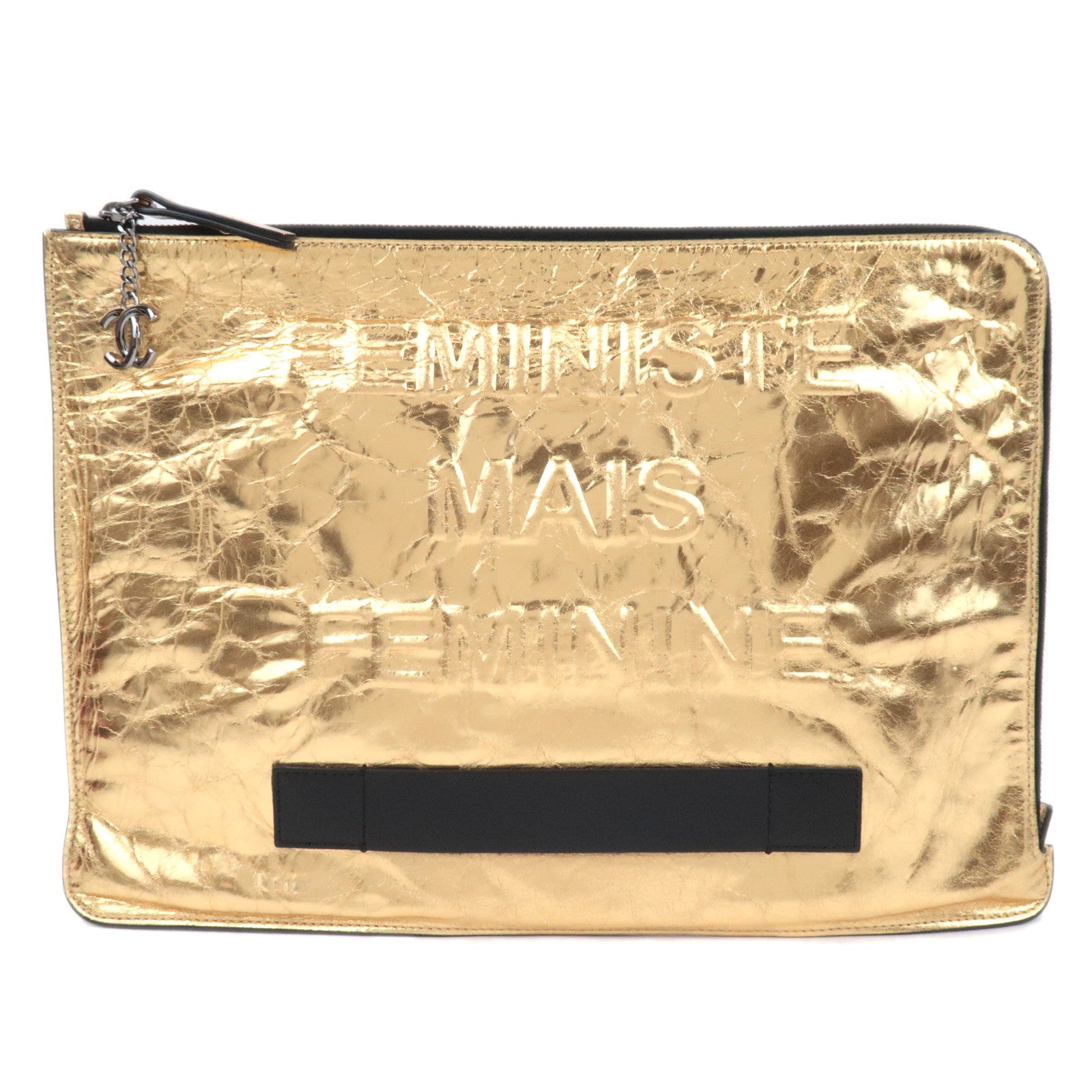 CHANEL Leather Clutch Bag Gold90262