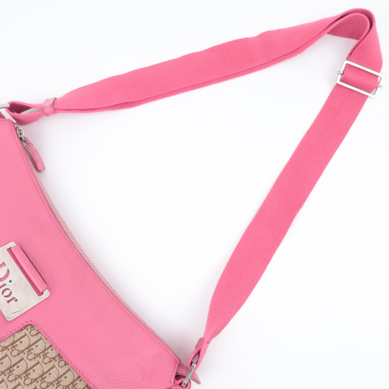 Christian Dior Street Chic Trotter Canvas Leather Shoulder Bag Beige Pink