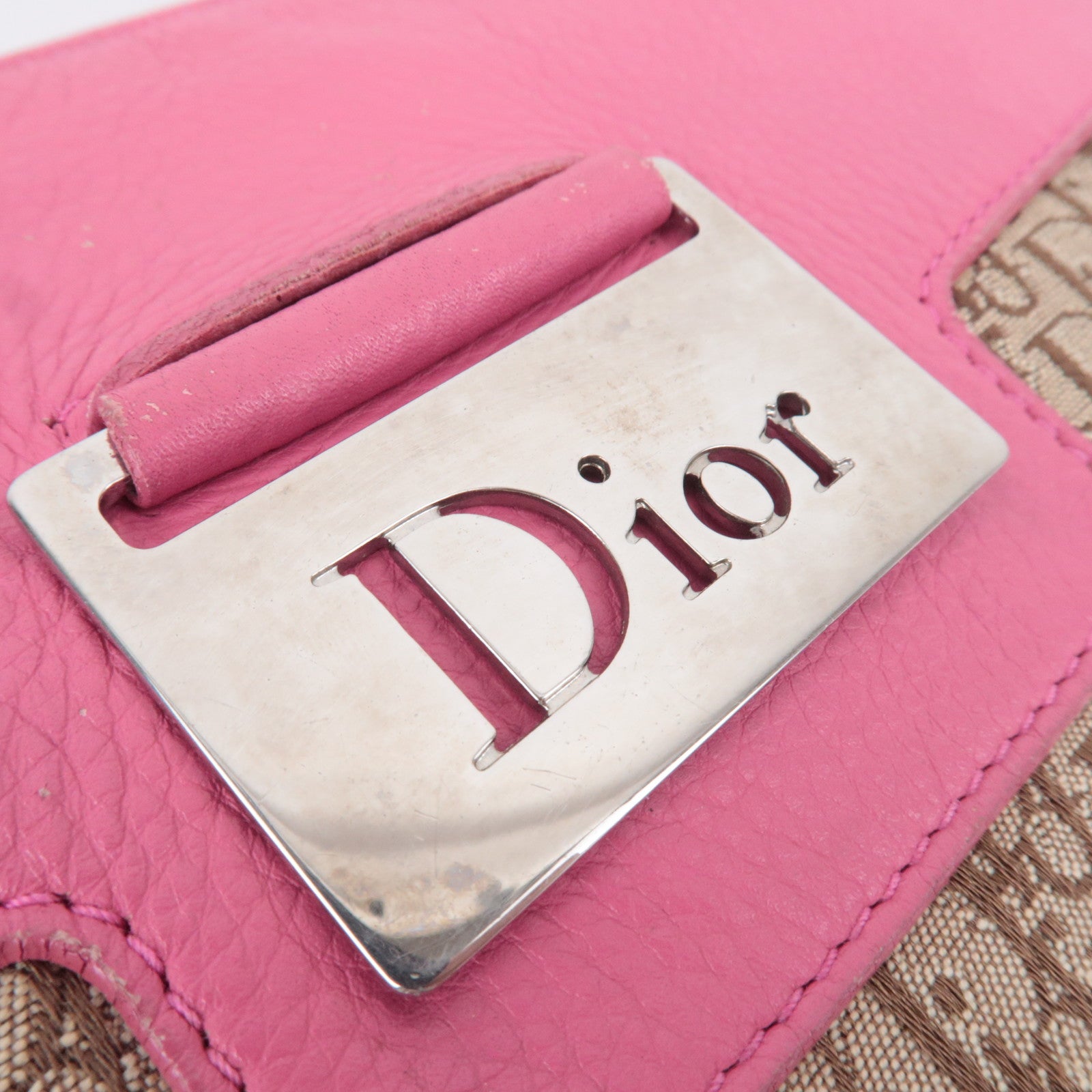 Christian Dior Street Chic Trotter Canvas Leather Shoulder Bag Beige Pink