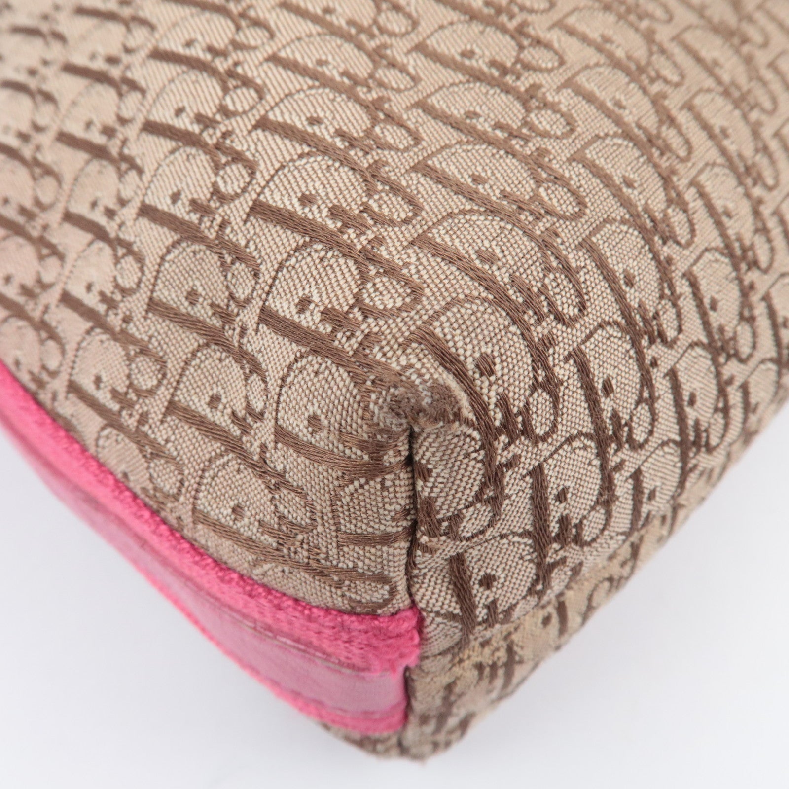 Christian Dior Street Chic Trotter Canvas Leather Shoulder Bag Beige Pink