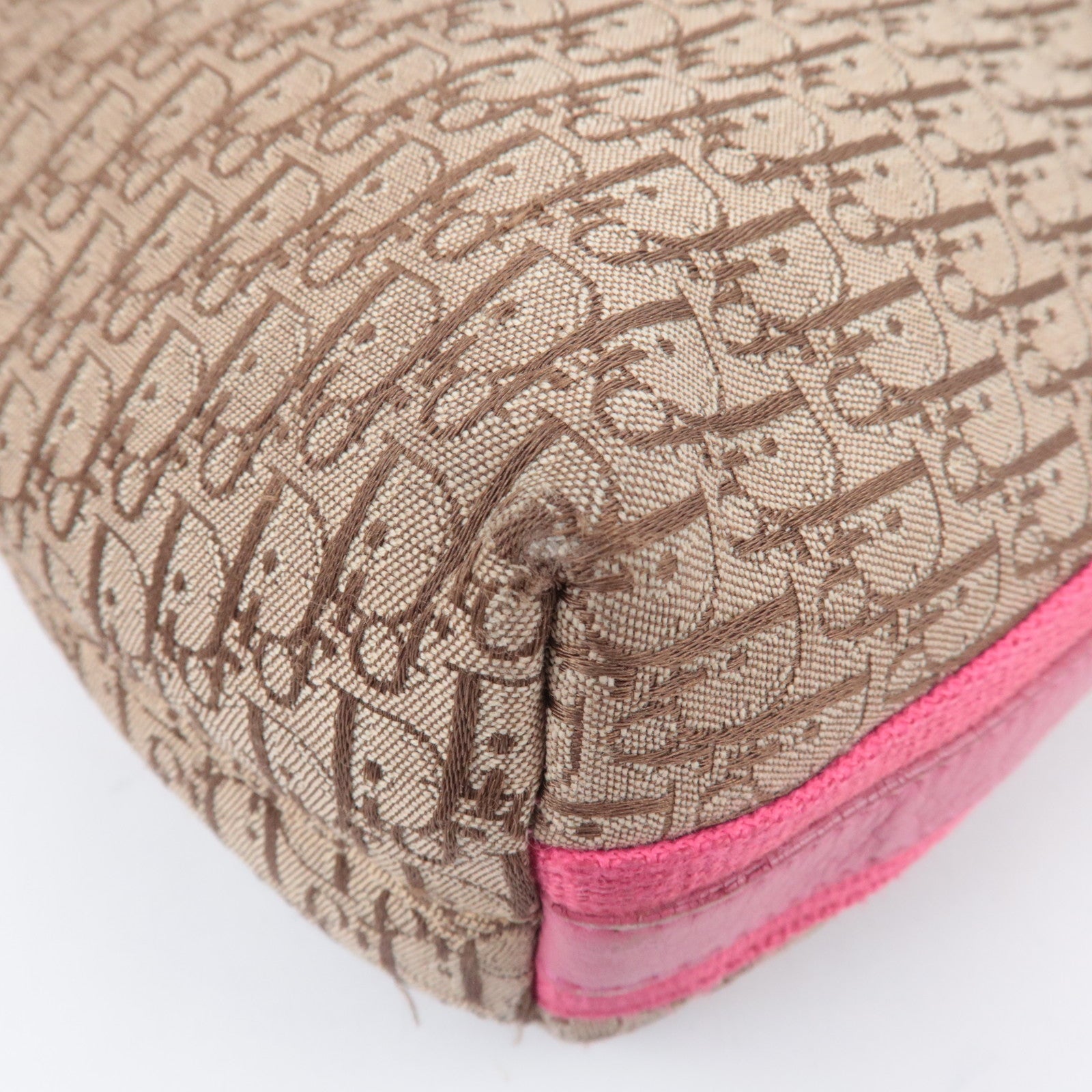 Christian Dior Street Chic Trotter Canvas Leather Shoulder Bag Beige Pink