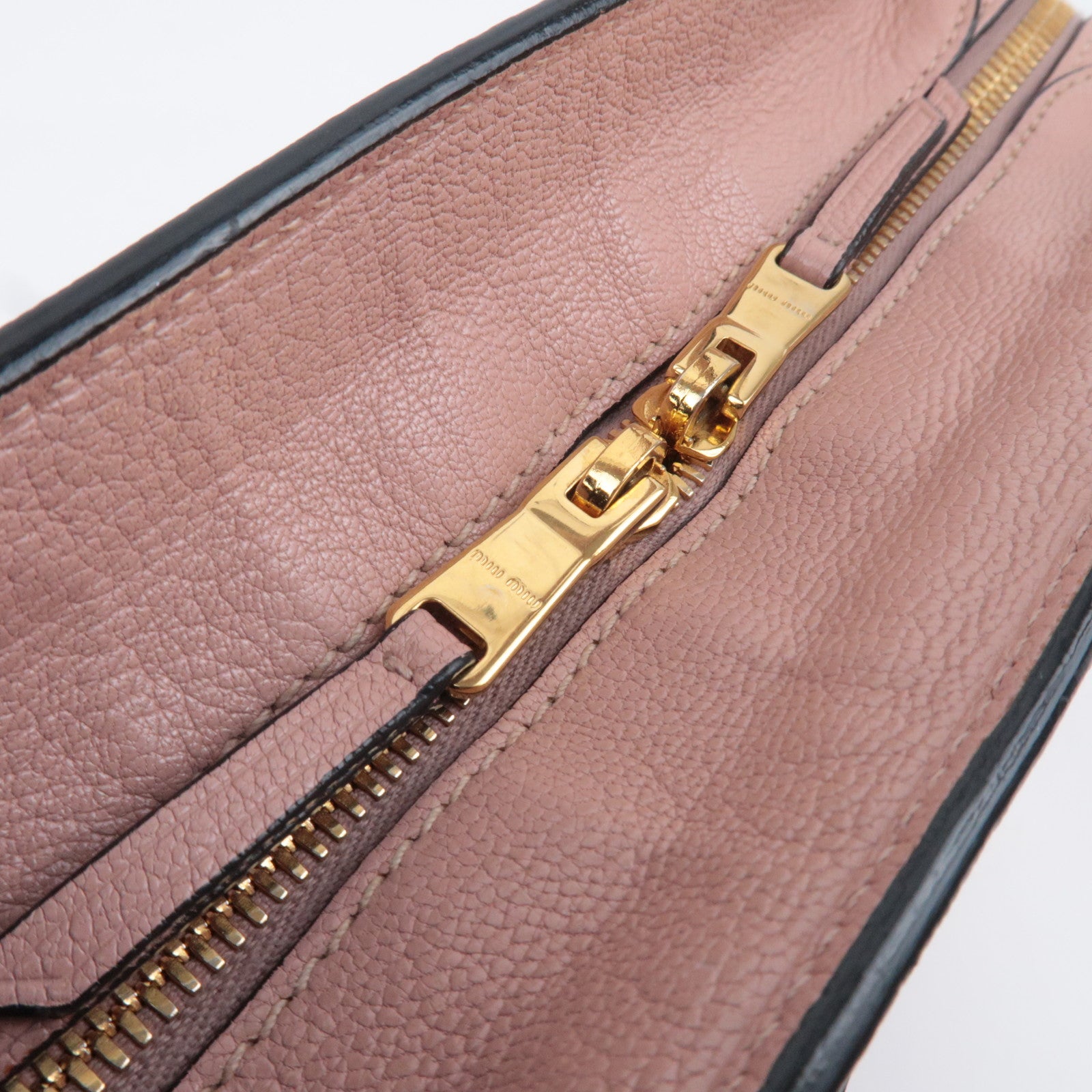 MIU MIU Ribbon Madras Fiocco Leather Handbag Pink 5BA056