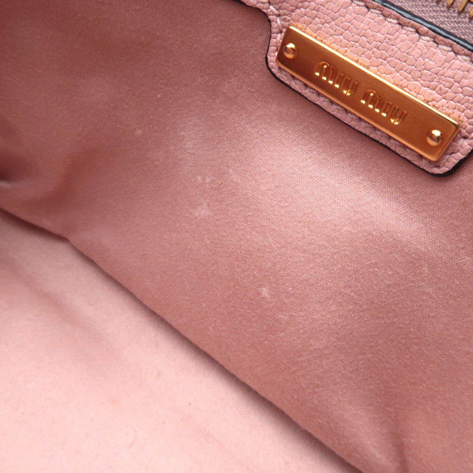 MIU MIU Ribbon Madras Fiocco Leather Handbag Pink 5BA056