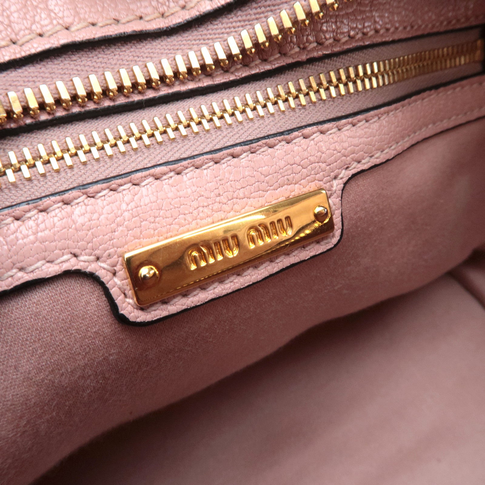 MIU MIU Ribbon Madras Fiocco Leather Handbag Pink 5BA056