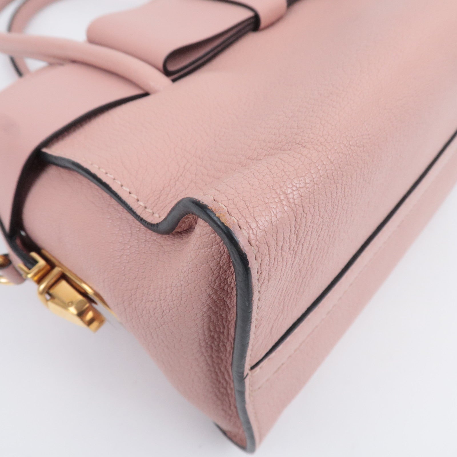MIU MIU Ribbon Madras Fiocco Leather Handbag Pink 5BA056