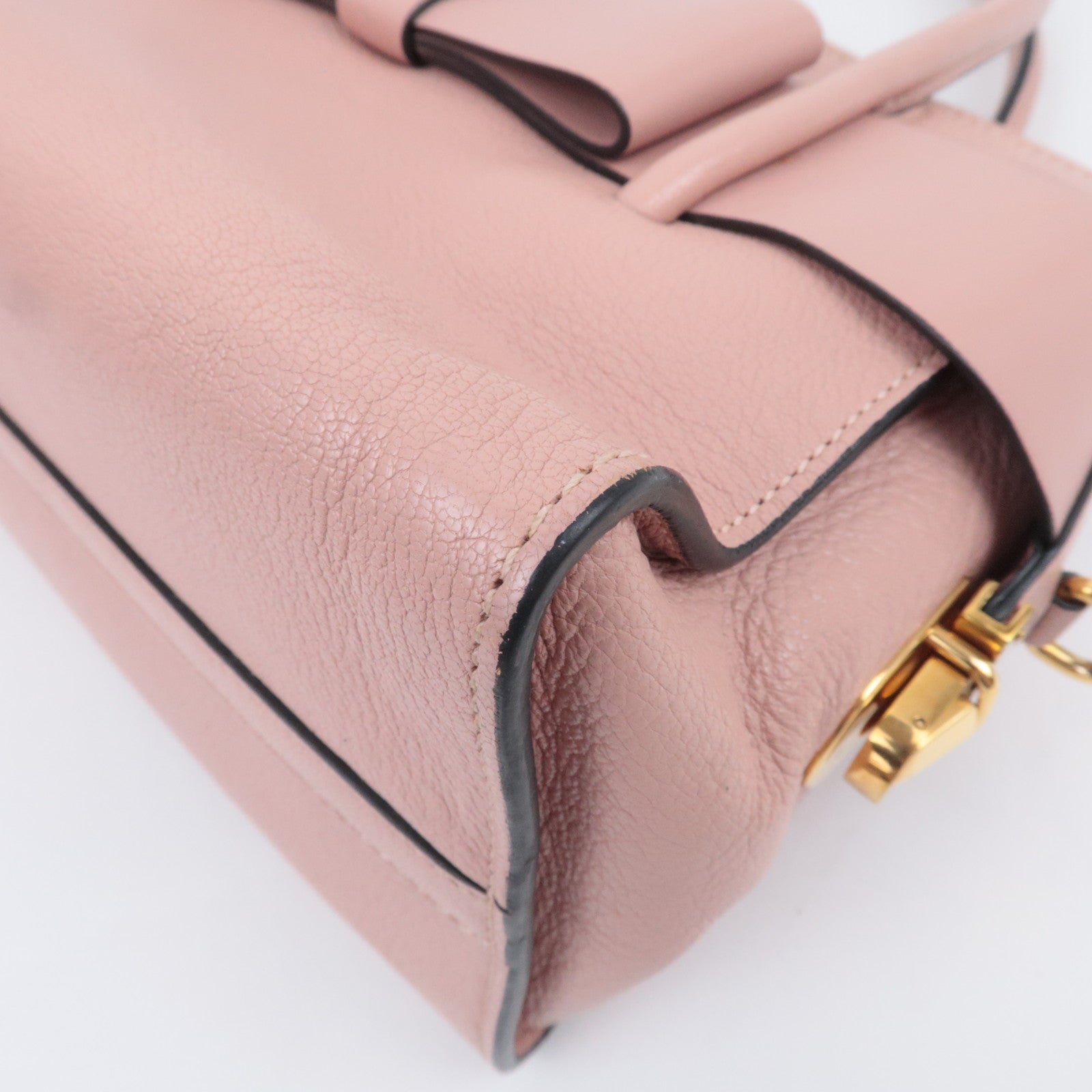 MIU MIU Ribbon Madras Fiocco Leather Handbag Pink 5BA056