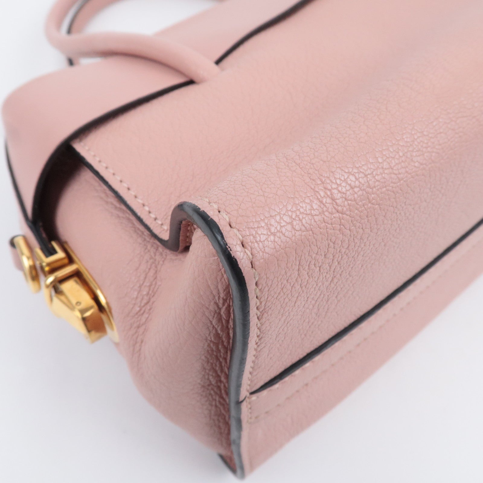 MIU MIU Ribbon Madras Fiocco Leather Handbag Pink 5BA056