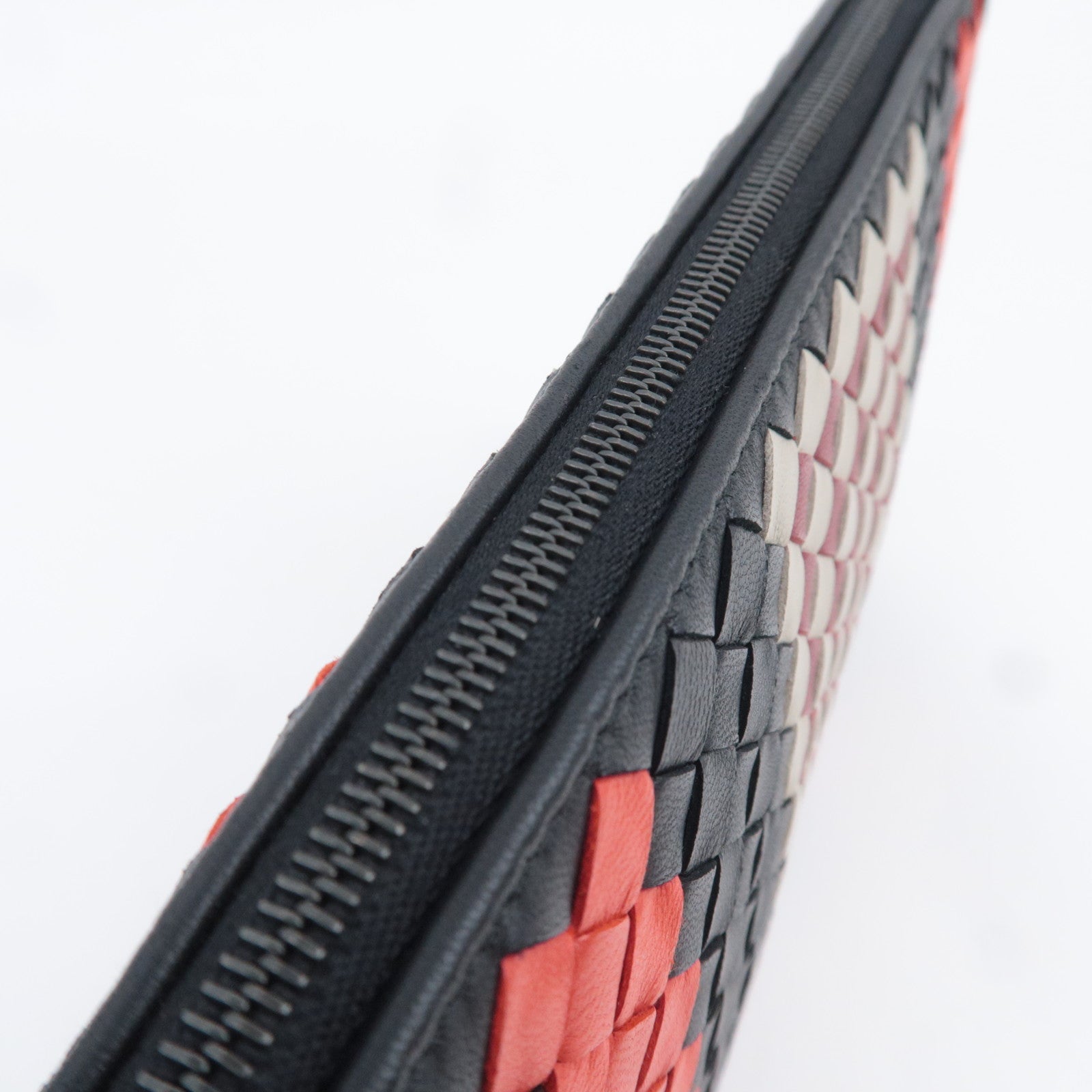 BOTTEGA VENETA Intrecciato Leather Clutch Bag Black Red