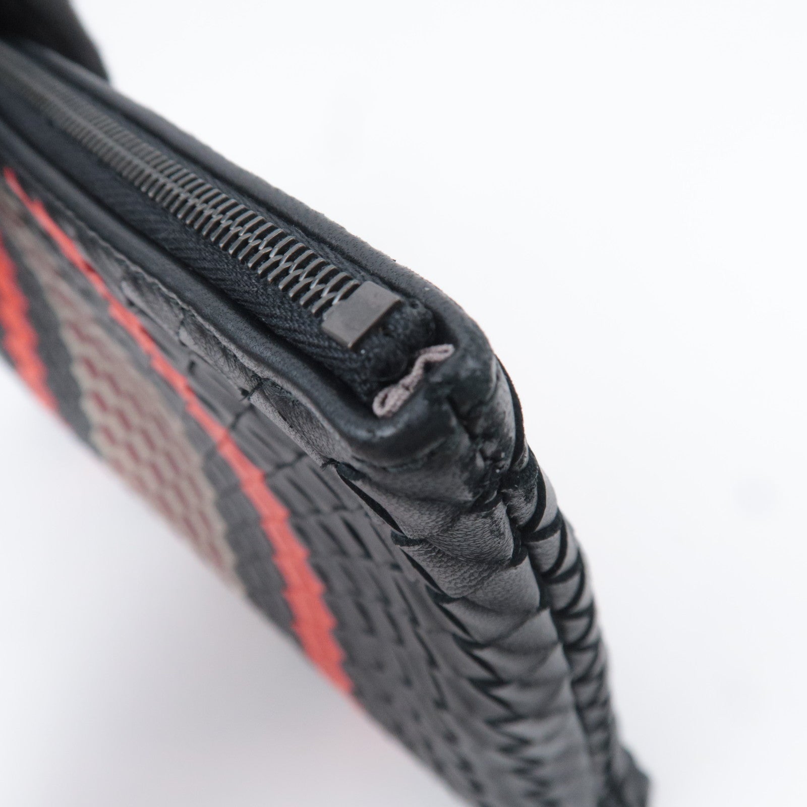 BOTTEGA VENETA Intrecciato Leather Clutch Bag Black Red