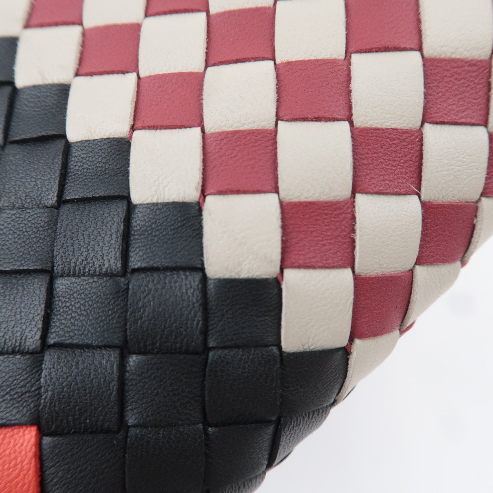 BOTTEGA VENETA Intrecciato Leather Clutch Bag Black Red