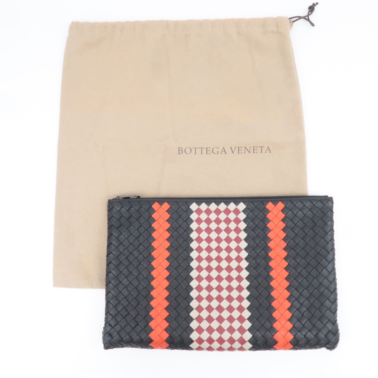 BOTTEGA VENETA Intrecciato Leather Clutch Bag Black Red