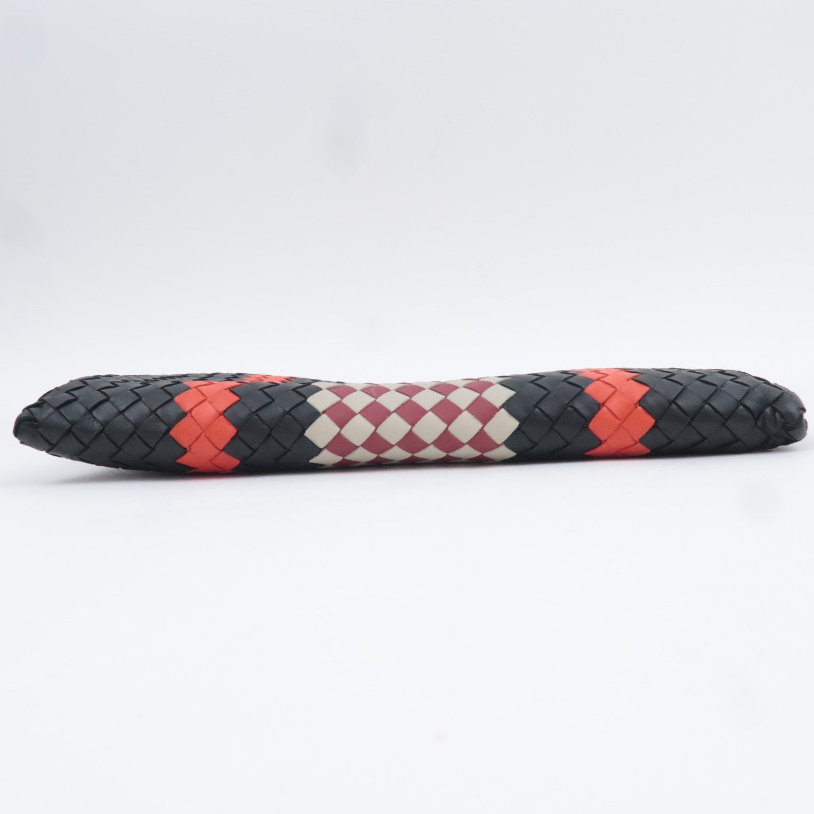 BOTTEGA VENETA Intrecciato Leather Clutch Bag Black Red