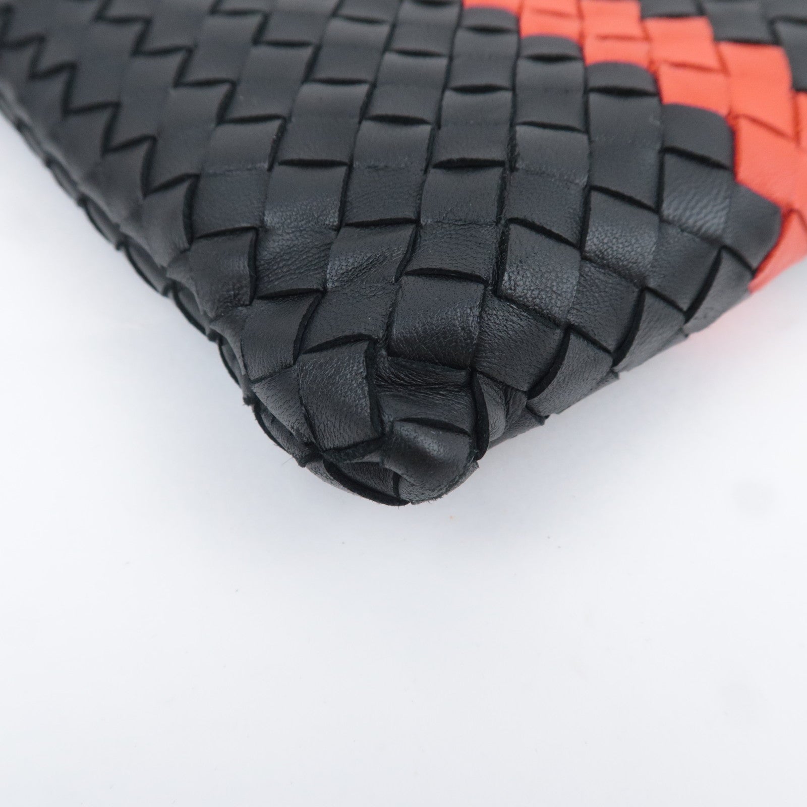 BOTTEGA VENETA Intrecciato Leather Clutch Bag Black Red