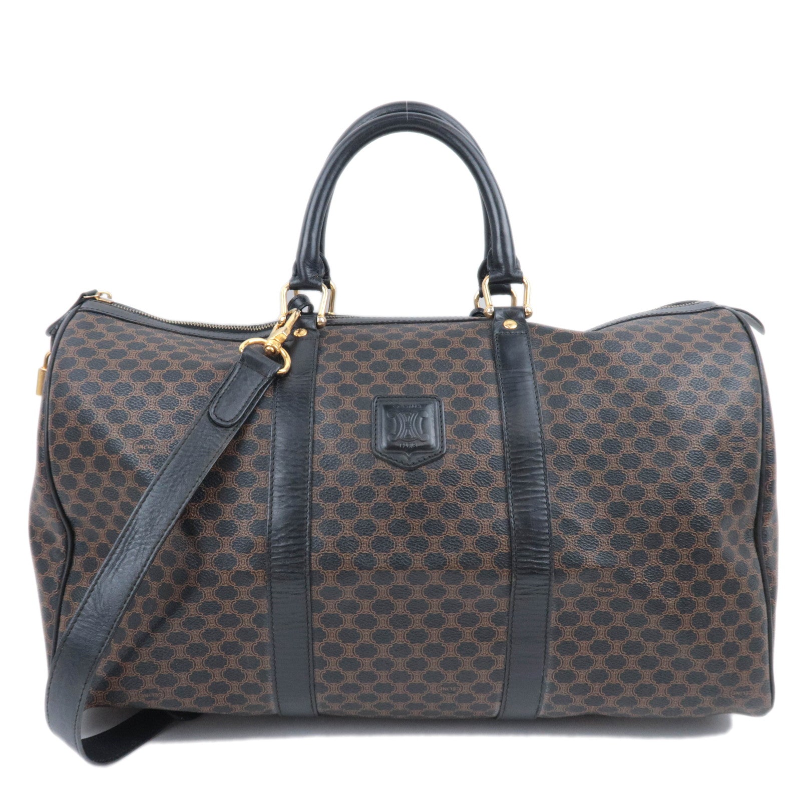 CELINE Macadam 2Way PVC Leather Boston Bag Black90281