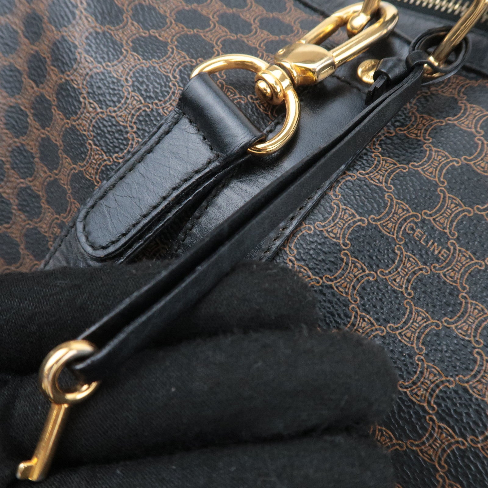 CELINE Macadam 2Way PVC Leather Boston Bag Black