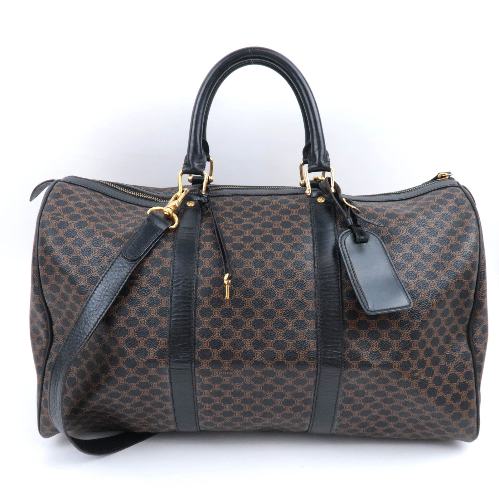 CELINE Macadam 2Way PVC Leather Boston Bag Black