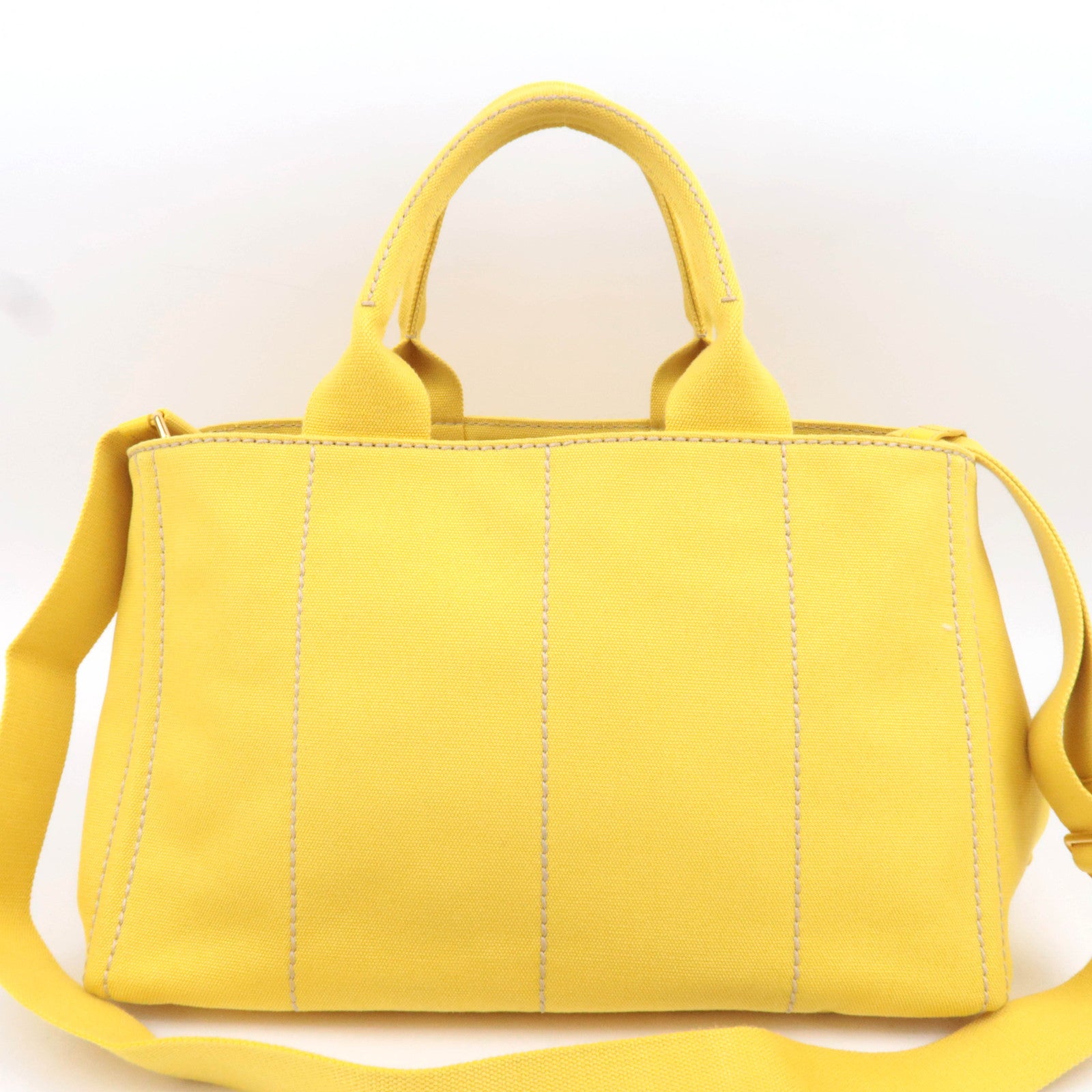 PRADA Canapa M 2Way Canvas Tote Bag Yellow BN2642
