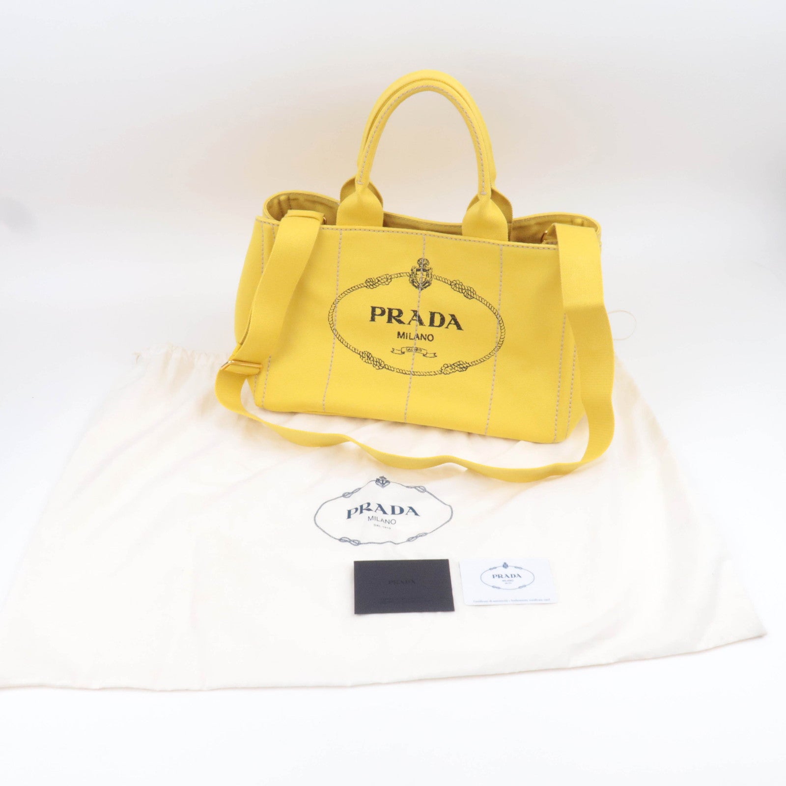 PRADA Canapa M 2Way Canvas Tote Bag Yellow BN2642