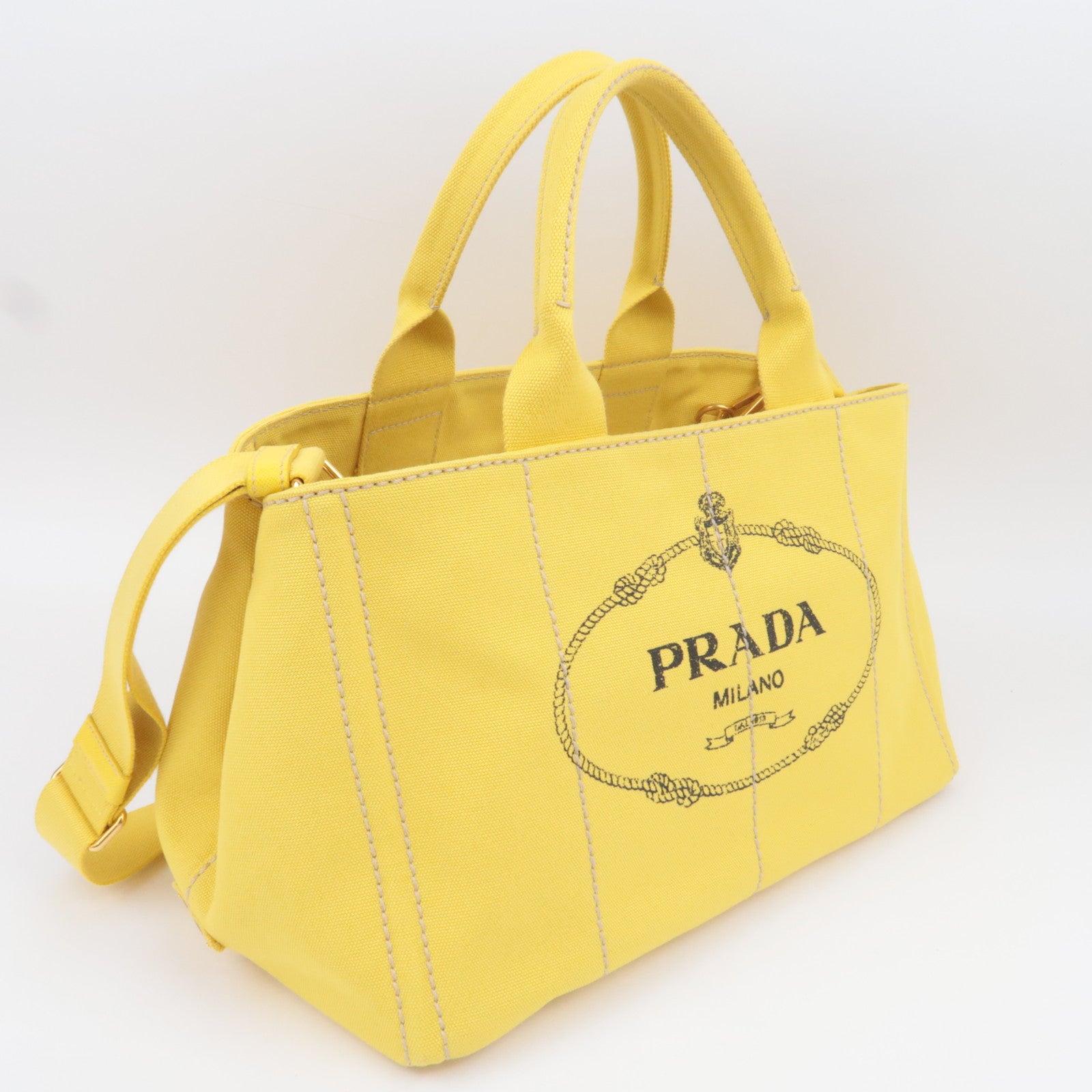 PRADA Canapa M 2Way Canvas Tote Bag Yellow BN2642