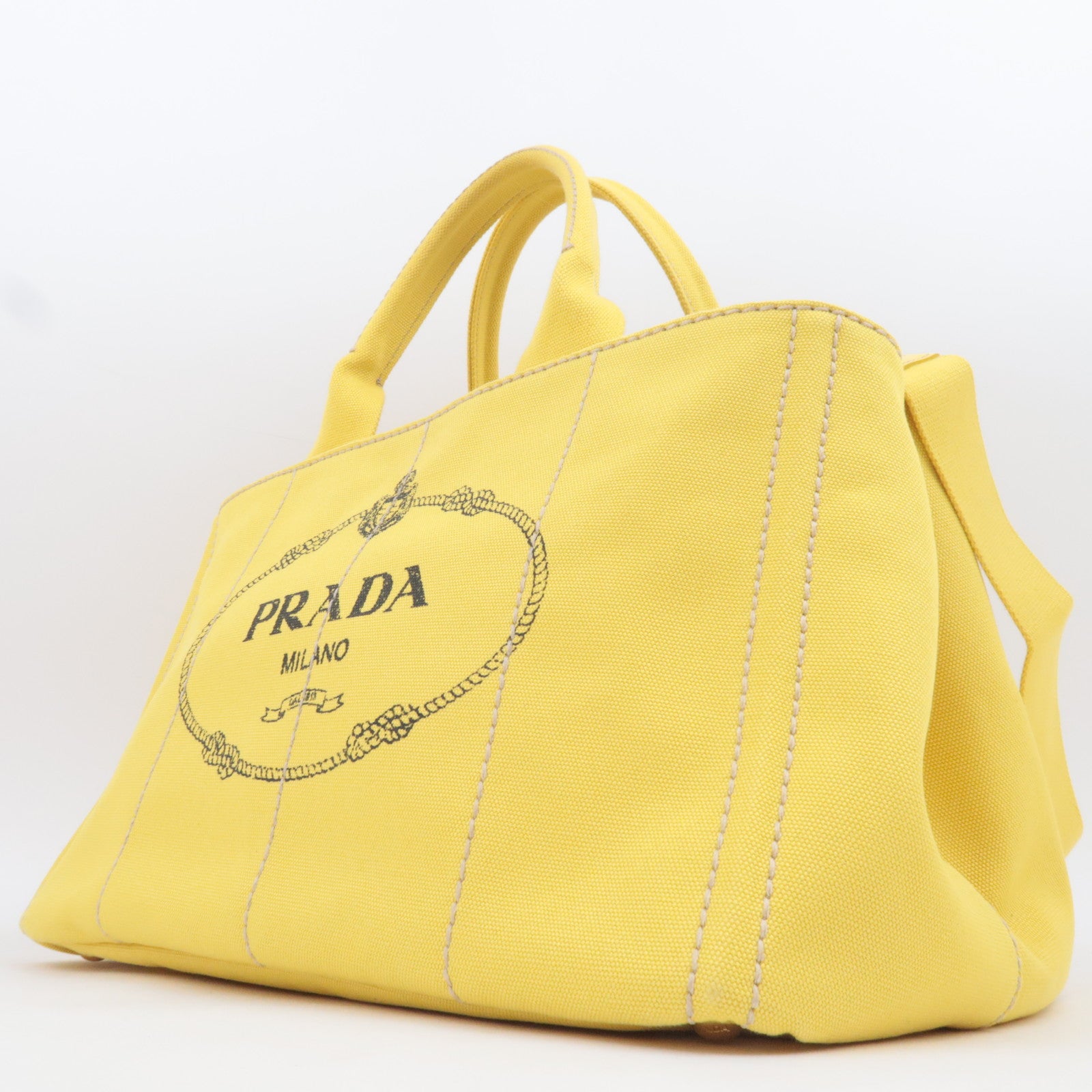PRADA Canapa M 2Way Canvas Tote Bag Yellow BN2642