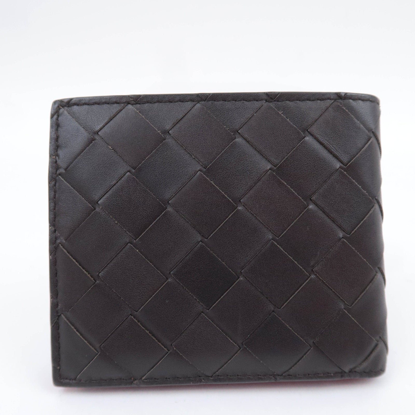 BOTTEGA VENETA Intrecciato Leather Wallet Black Red