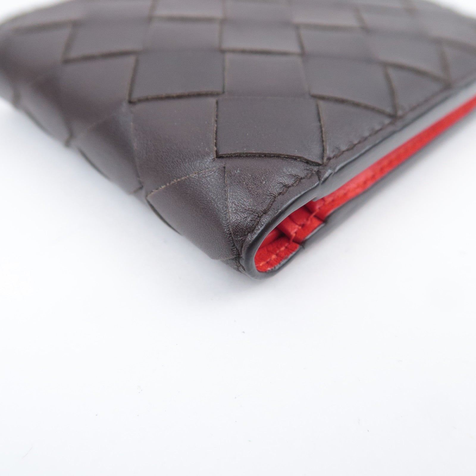 BOTTEGA VENETA Intrecciato Leather Wallet Black Red