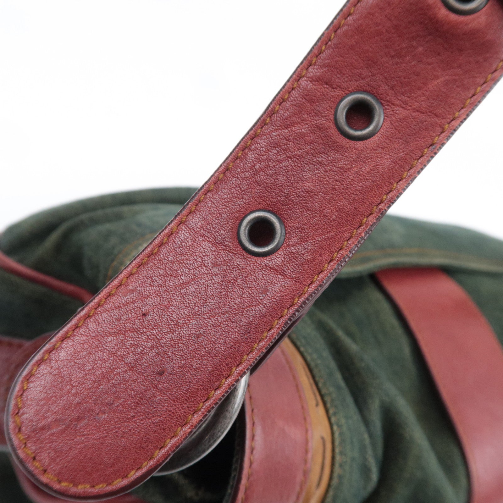 Christian Dior Gaucho Denim Leather Shoulder Bag Green Brown